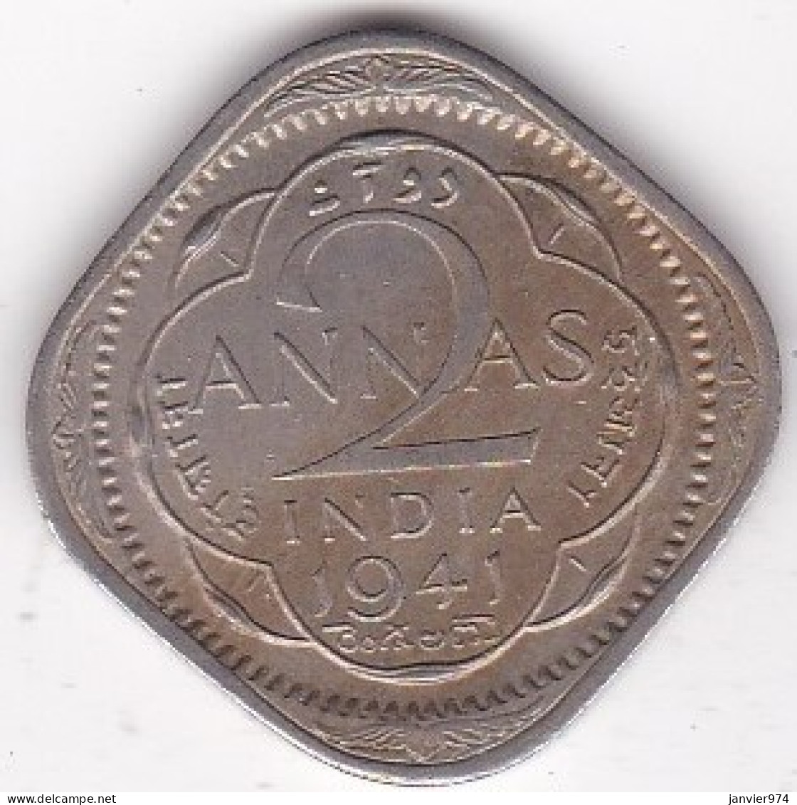 Inde 2 Annas 1941 Calcutta , George VI. En Cupronickel, KM# 541 - India
