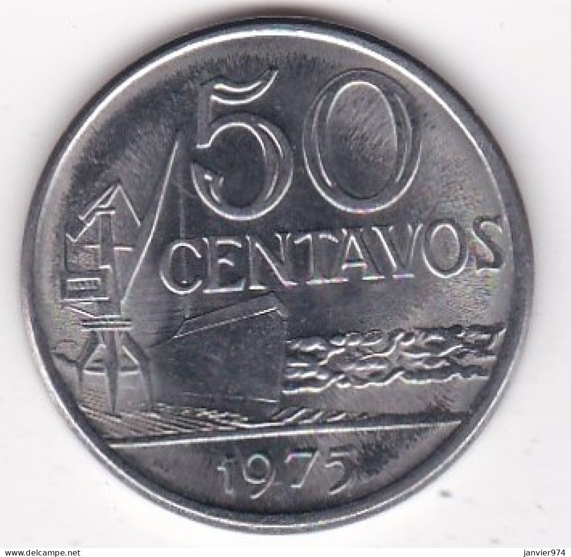 Brésil 50 Centavos 1975, En Acier, Stainless Steel, Tranche Lisse . Variété , UNC - NEUVE - Brasile