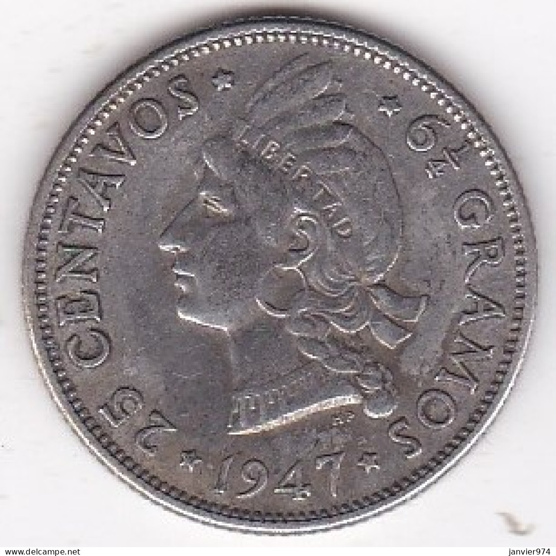 Republique Dominicaine . 25 Centavos 1947 , Argent, KM# 20 - Dominicaine