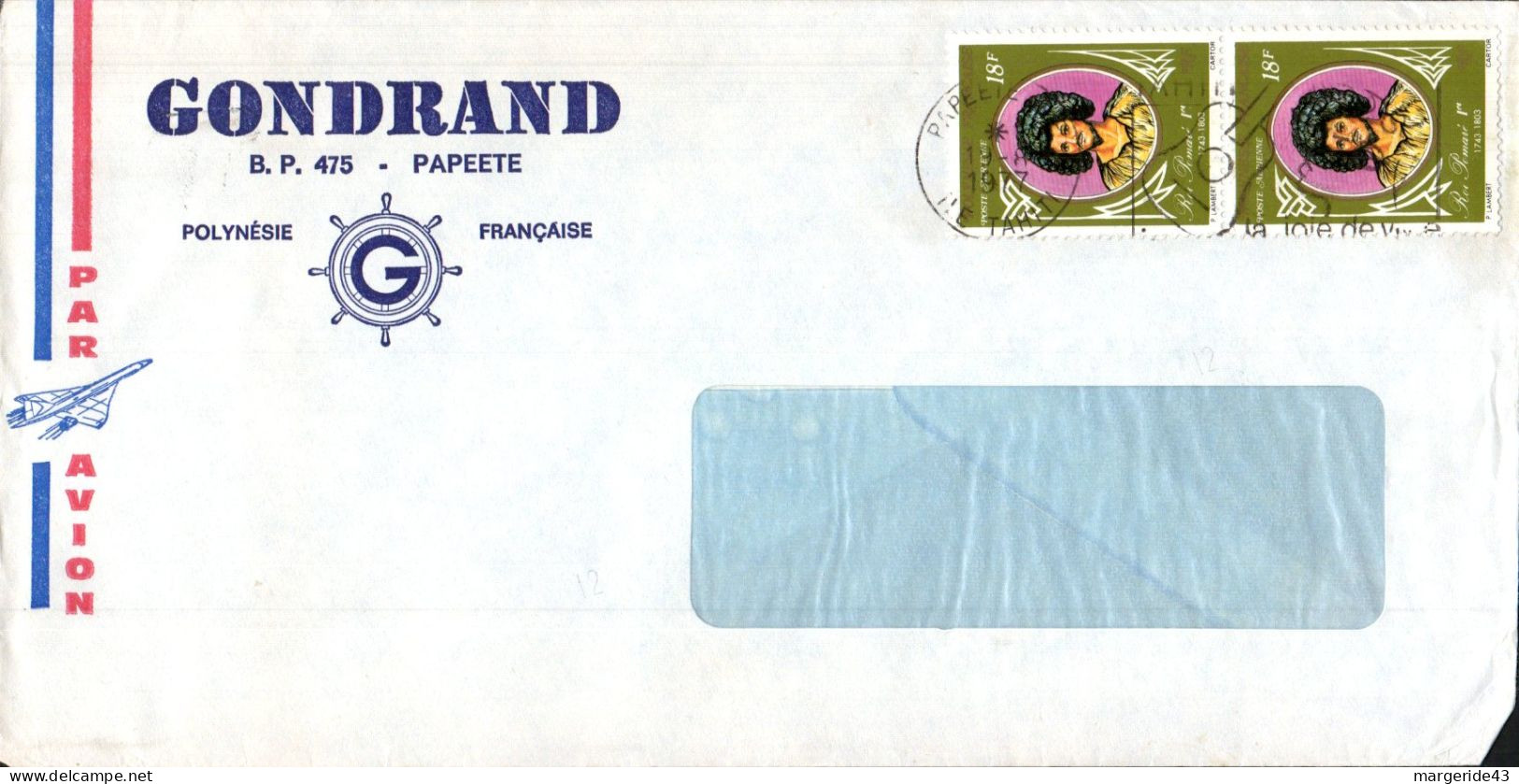 POLYNESIE AFFRANCHISSEMENT COMPOSE SUR LETTRE POUR LA FRANCE 1977 - Brieven En Documenten