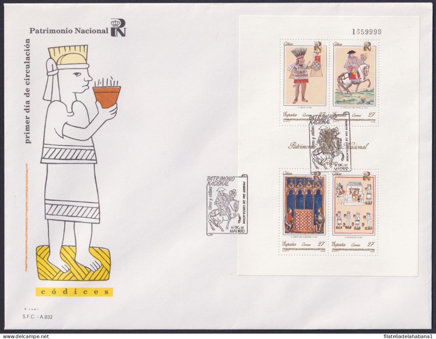 F-EX44075 ESPAÑA SPAIN 1992 FDC PATRIMONIO NACIONAL DISCOVERY CODICES SHIP SPECIAL SHEET.  - Autres & Non Classés