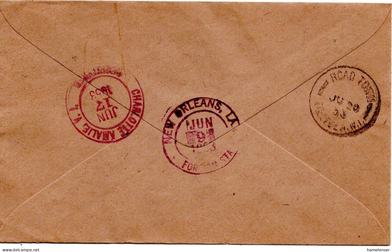 70920 - Jamaica - 1953 - 2d Kroenung Eckrand-田 M PlNr A R-Bf KINGSTON -> NEW ORLEANS, LA -> ROAD TOWN (Jungferninseln) - Jamaica (...-1961)