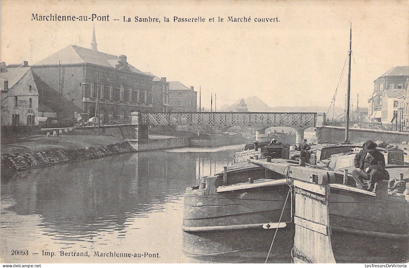BELGIQUE - Marchienne Au Pont - La Sambre - La Passerelle Et Le Marché Couvert - Bateaux - Carte Postale Ancienne - Other & Unclassified