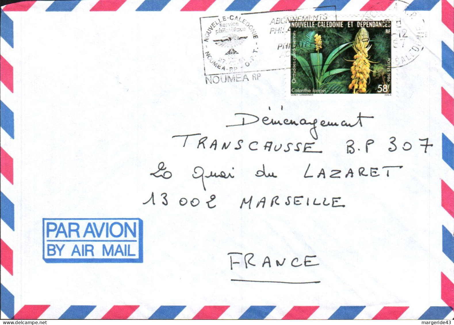 NOUVELLE CALEDONIE SEUL SUR LETTRE AVION POUR LA FRANCE 1987 - Cartas & Documentos