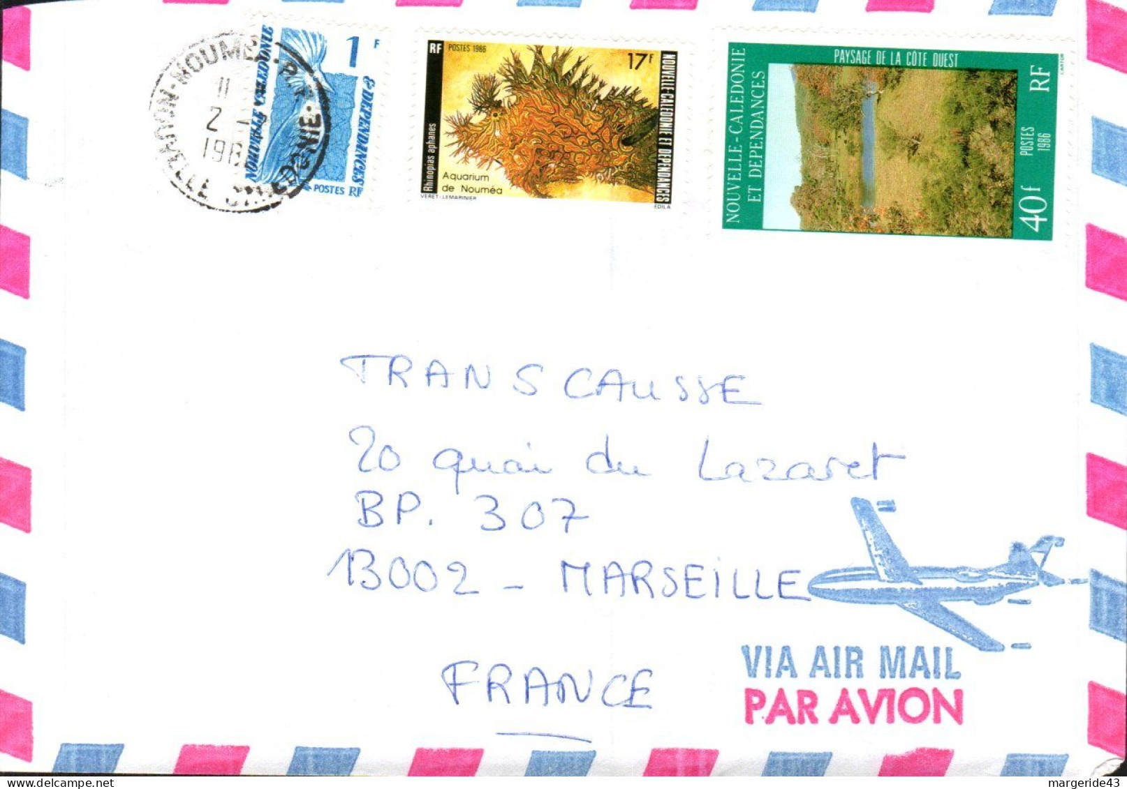 NOUVELLE CALEDONIE AFFRANCHISSEMENT COMPOSE SUR LETTRE POUR LA FRANCE 1986 - Brieven En Documenten