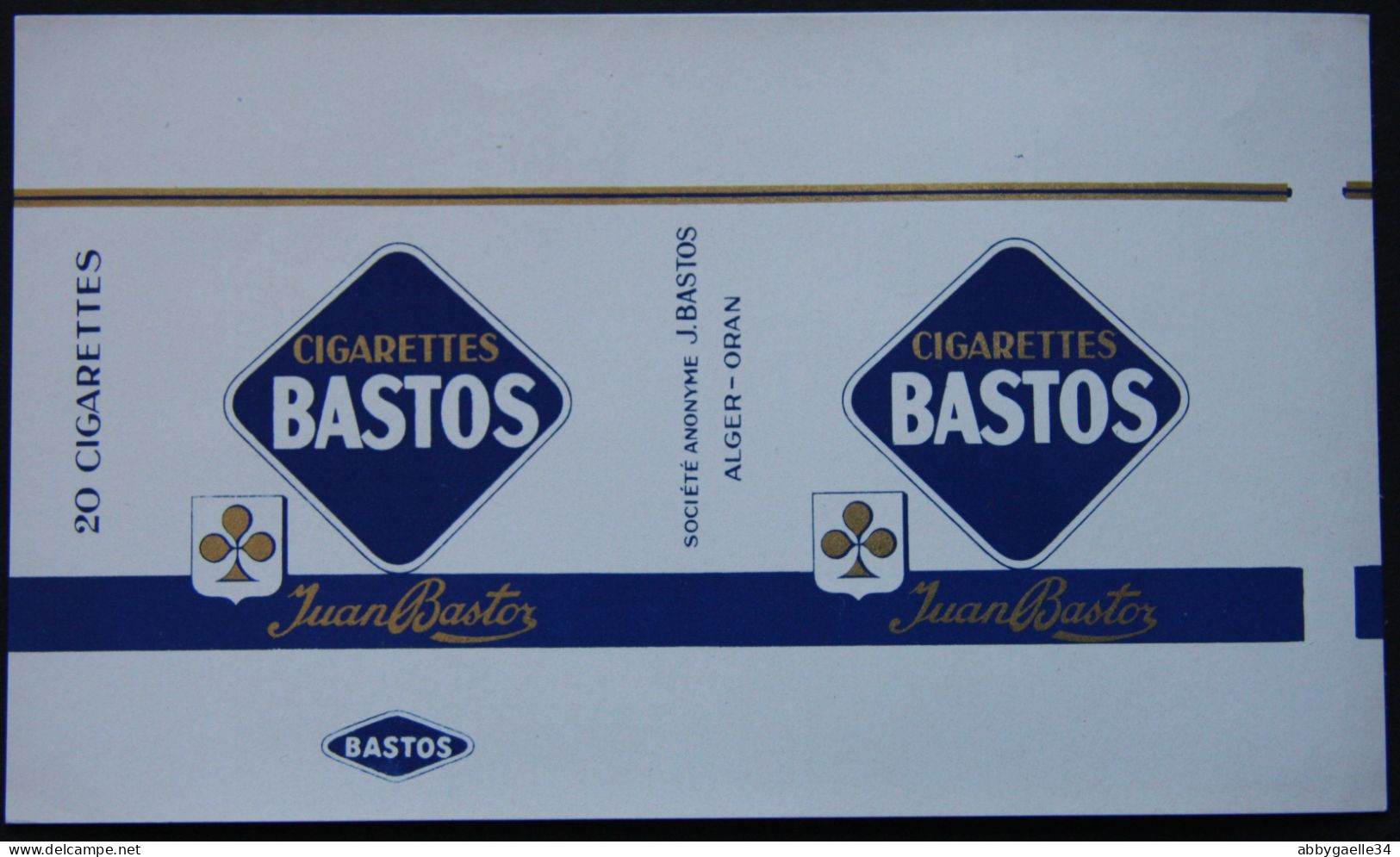 Rare Paquet De Cigarettes Non-plié Juan BASTOS  "Société Anonyme J. Bastos ALGER-ORAN"  20 Cigarettes Trèfle - Altri & Non Classificati