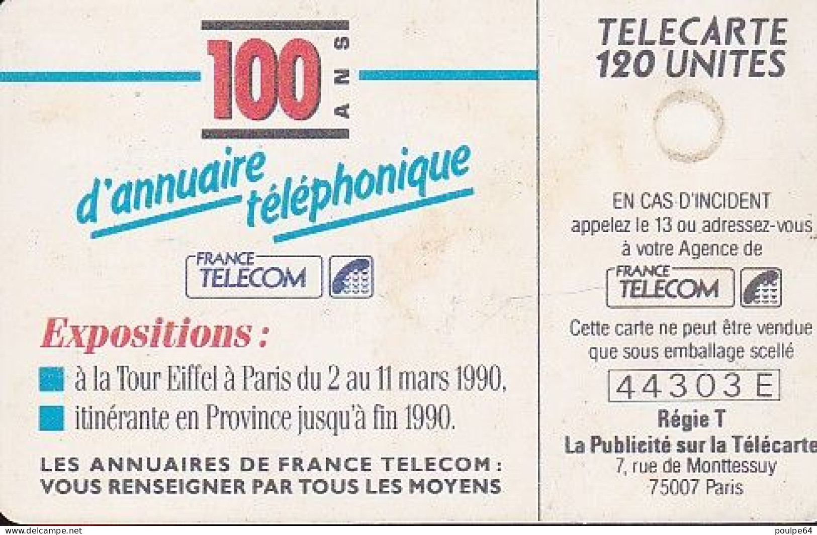 F112 03/1990 CENTENAIRE DE L'ANNUAIRE 120 GEM - 1990