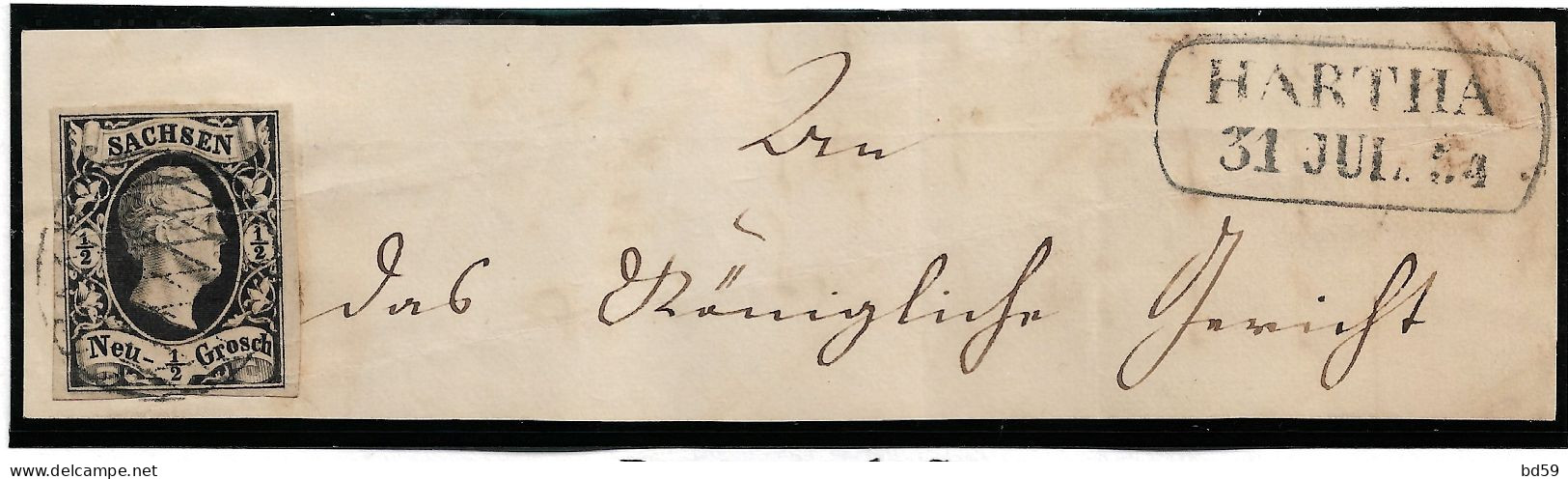 SAXE  SACHSEN SAXONY N° 2 Sur Fragment Belle Marque Postale De Hartha 31/08/1854 - Sachsen