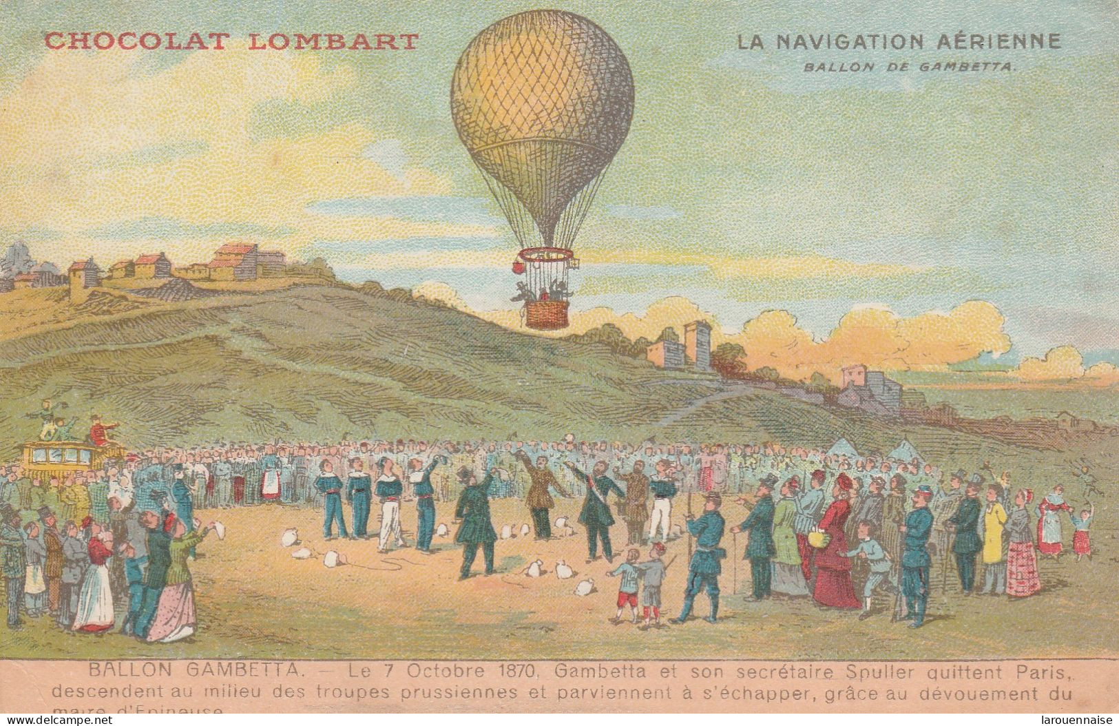 La Navigation Aérienne - Ballon De Gambetta (carte Publicitaire Chocolat Lombart) - Montgolfières