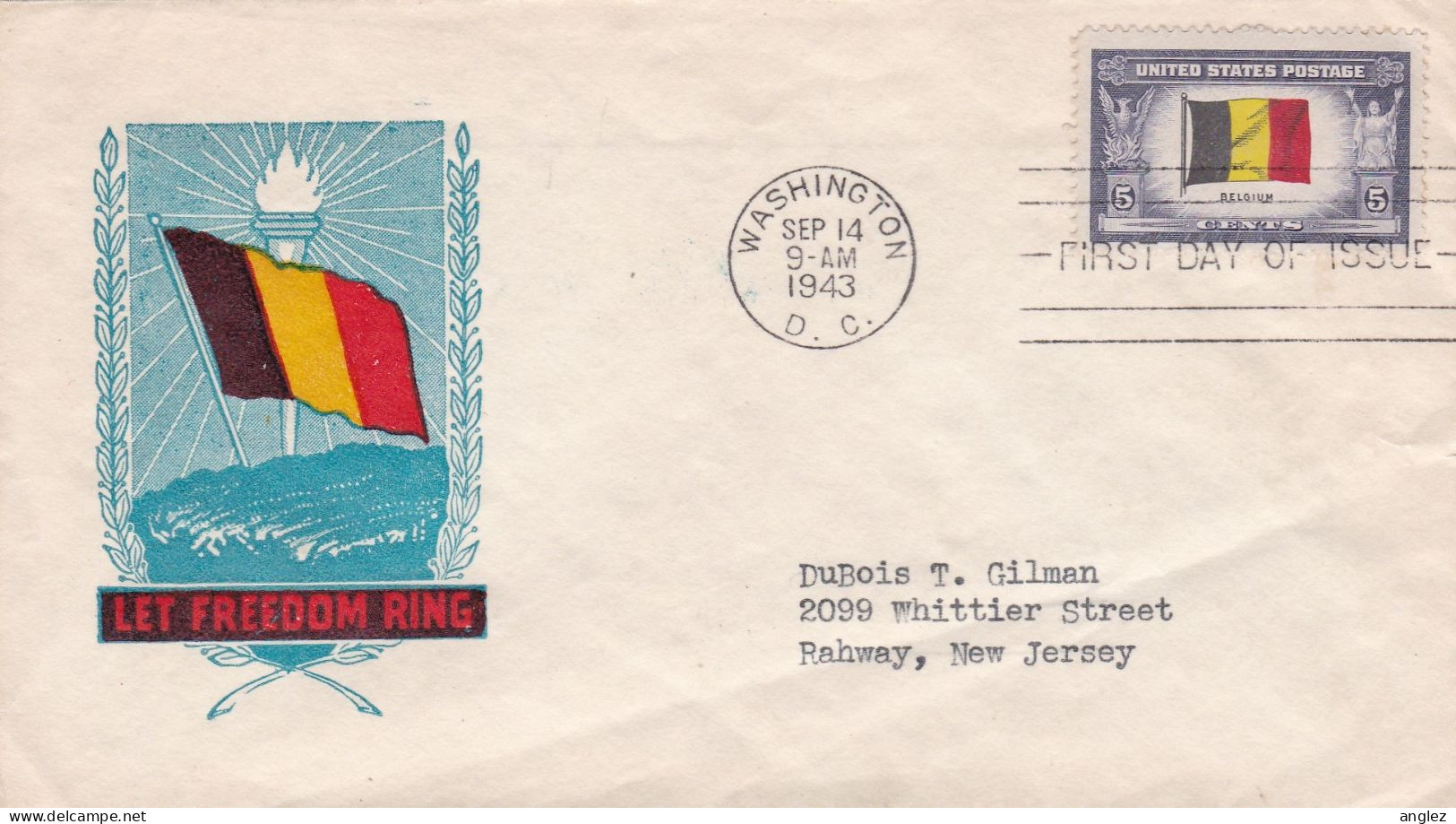 USA - 1943 Belgium Flag Stamp Illustrated FDC - 1941-1950