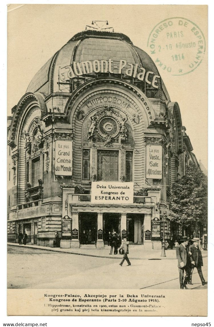 .Universala Kongreso De Esperanto Paris 2-10 Augusto 1914.Gaumont-Palace.langue Internationale 120 Pays Dans Le Monde. - Esperanto