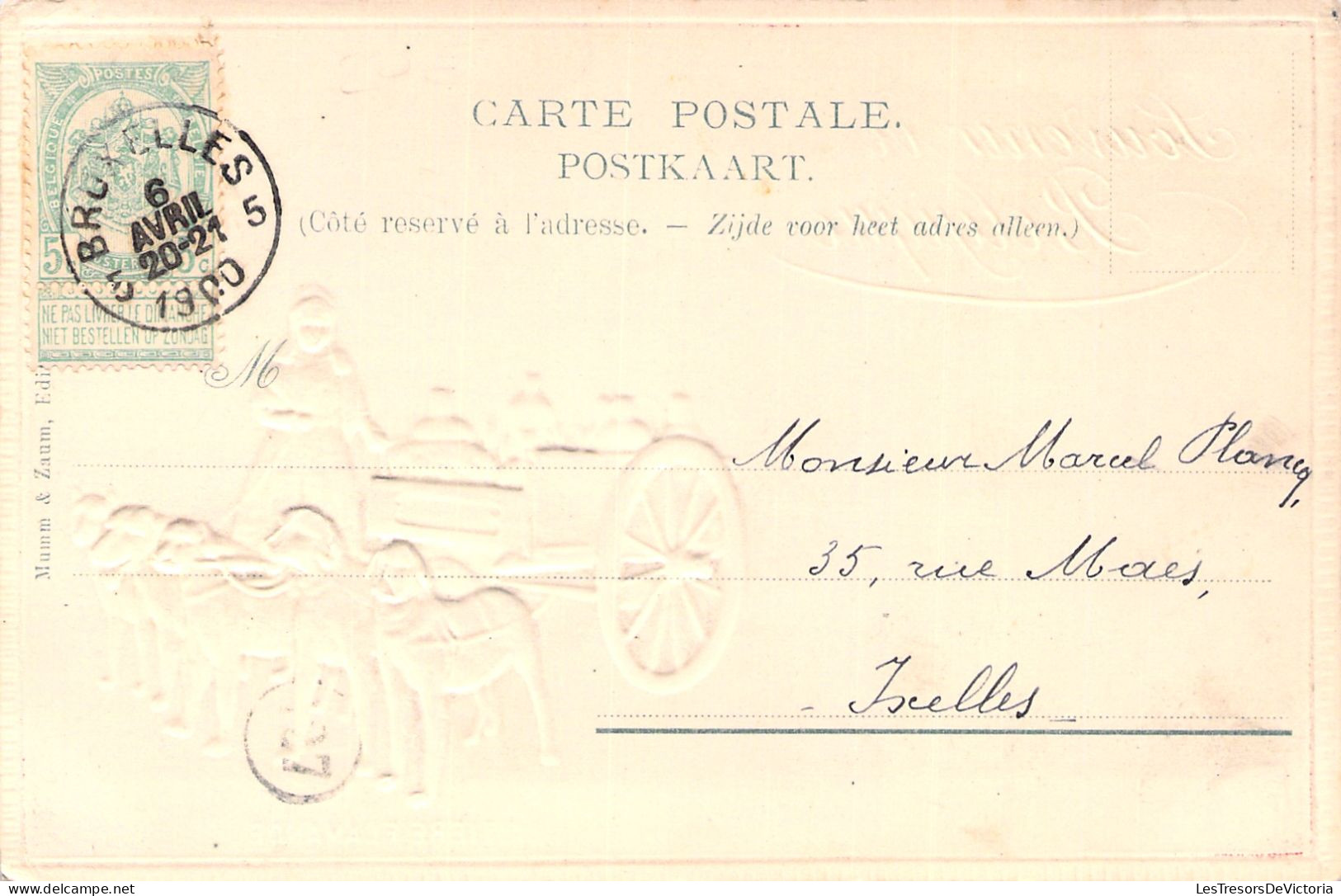 METIER - Souvenir De Belgique - Laitiere Flamande - Charette A Chiens En Relief - Carte Postale Ancienne - - Marchands Ambulants