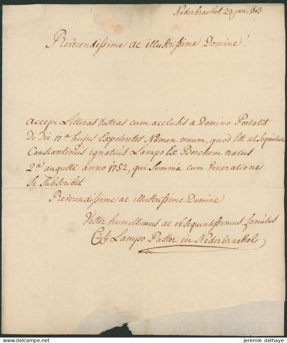 Précurseur - LAC Daté De Nederbrakel (1803, Pastor) + Obl Linéaire P92P / GRAMMONT (R) > Gand / Franco. - 1794-1814 (Periodo Frances)