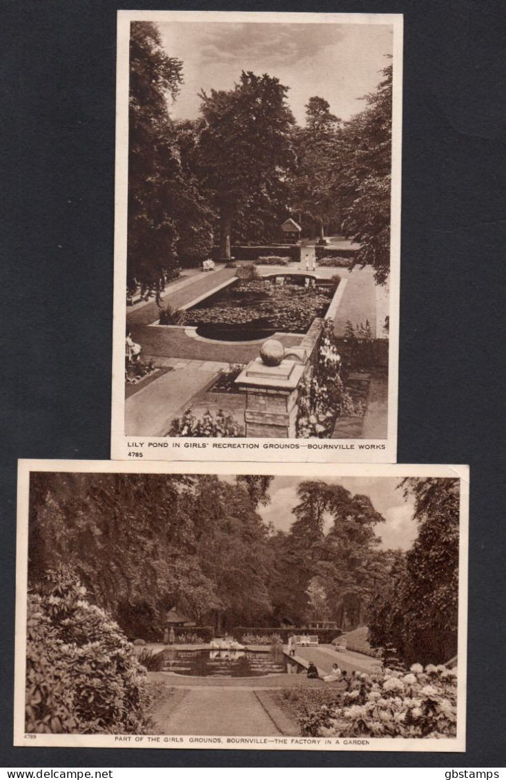 Bournville Works Cards X 2 -Gardens Girls Recreation Grounds Etc As Scanned - Birmingham