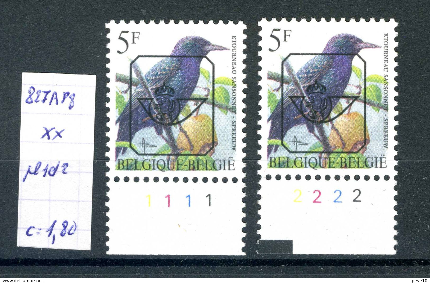 Belgique  Préos Oiseaux De Buzin N° PRE 827 A P8  Planches 1 Et 2 Xx - Tipo 1986-96 (Uccelli)