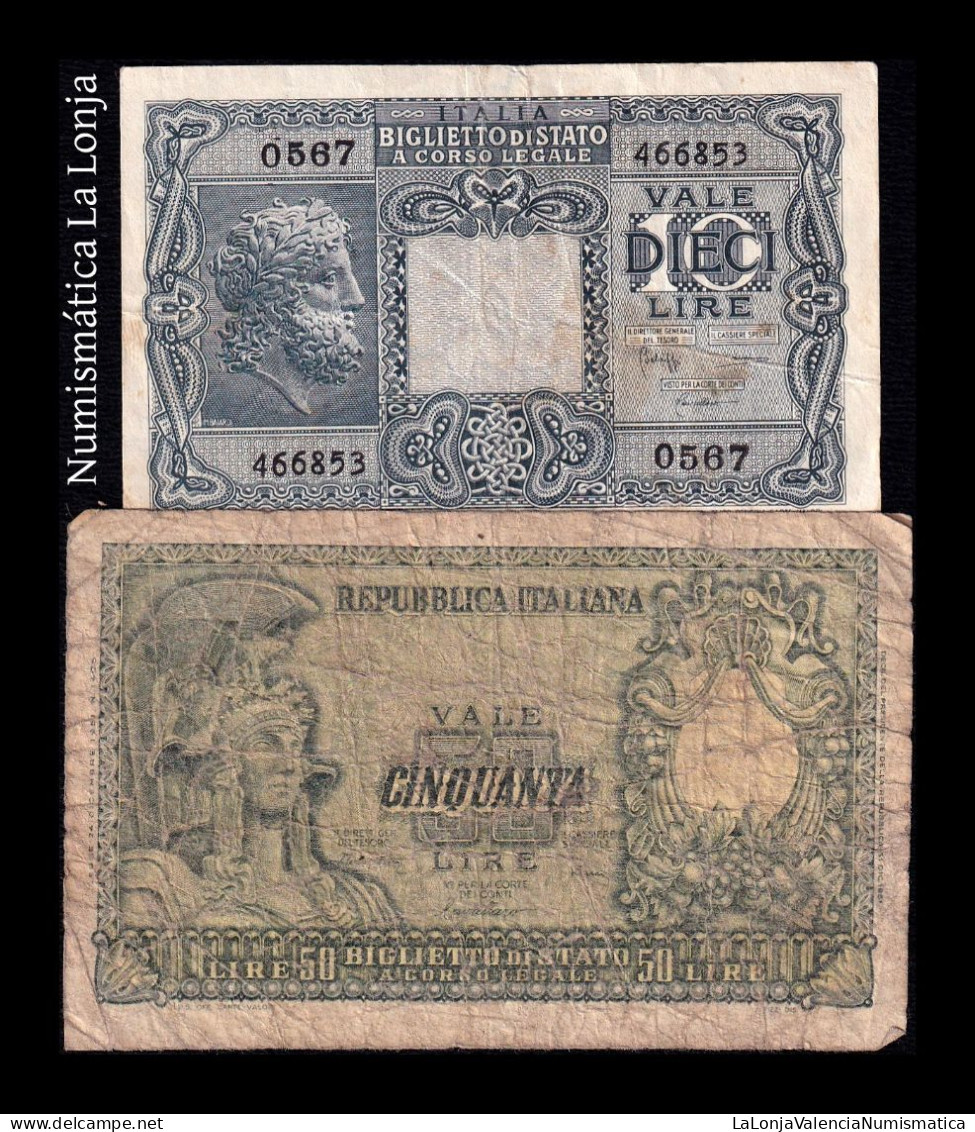 Italia Italy Set 10 50 Lire 1935 1951 Pick 32c 91b Bc/Mbc F/Vf - Autres & Non Classés