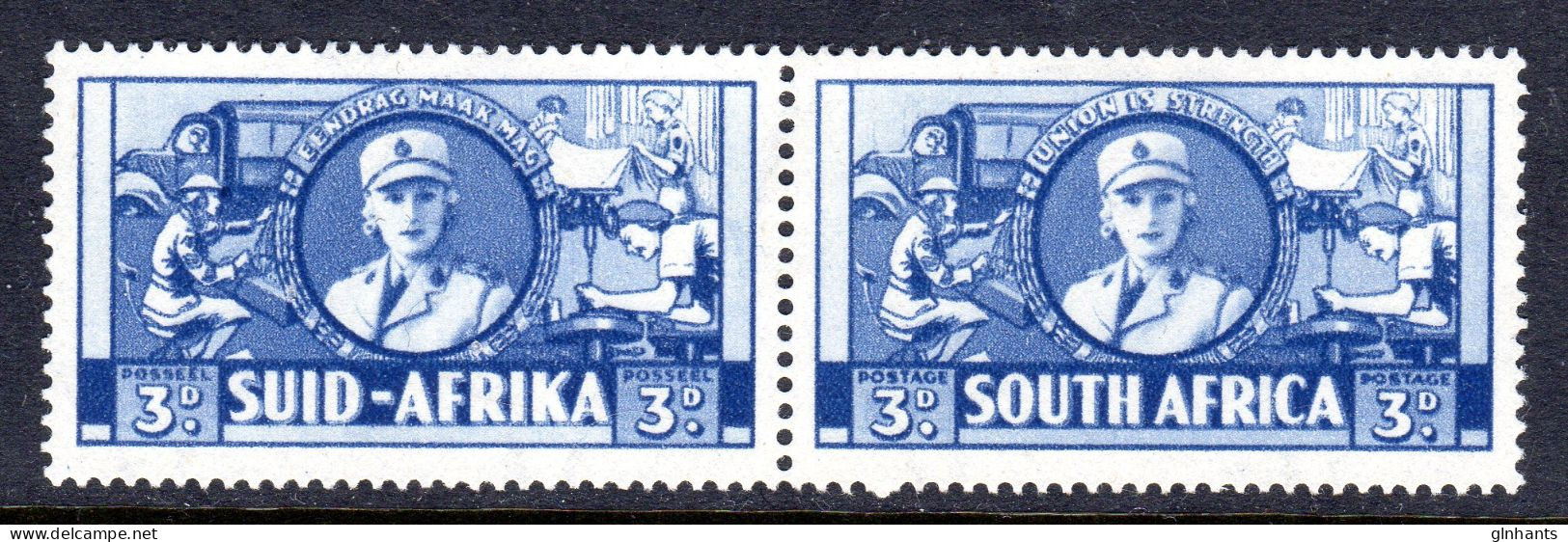 SOUTH AFRICA - 1941 WOMENS AUXILIARY SERVICES 3d PAIR FINE MOUNTED MINT MM * SG 91 - Unused Stamps