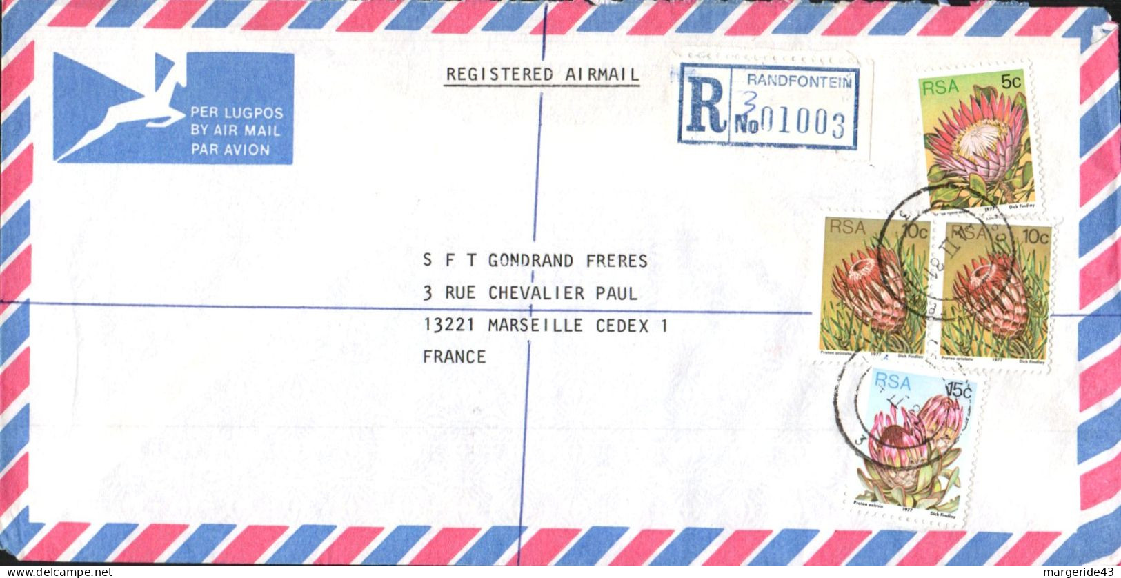 AFRIQUE DU SUD AFFRANCHISSEMENT COMPOSE SUR LETTRE  RECOMMANDEE DE RANDFONTEIN POUR LA FRANCE 1981 - Cartas & Documentos