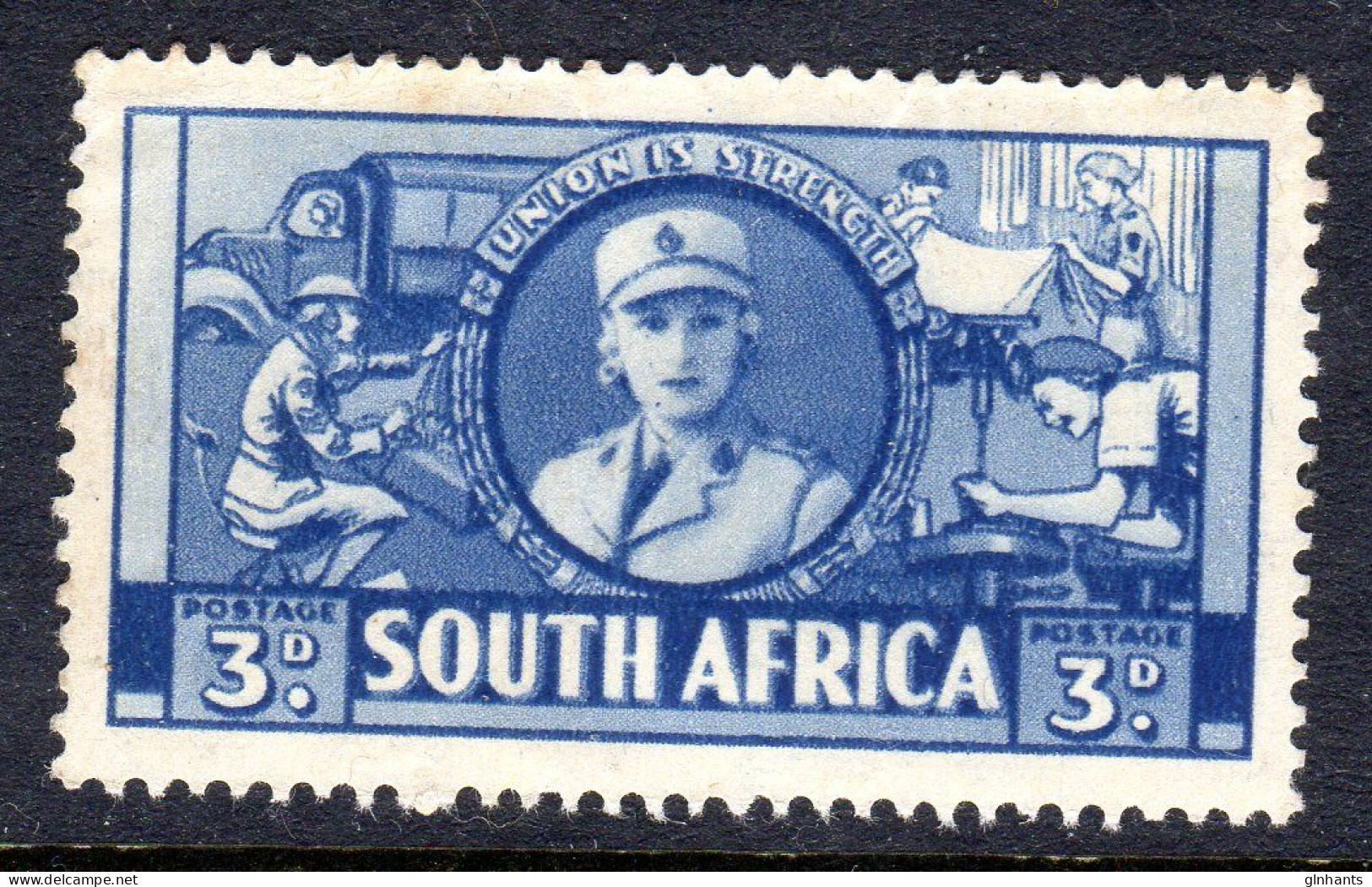 SOUTH AFRICA - 1941 WOMENS AUXILIARY SERVICES 3d SINGLE ENGLISH STAMP MOUNTED MINT MM * SG 91 - Unused Stamps