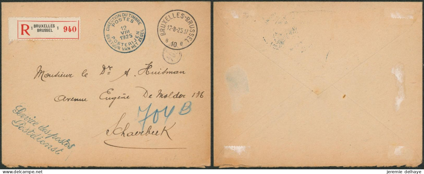 Enveloppe En Recommandé Du Service Des Postes De Bruxelles (1925, Franchise) > Schaerbeek - Zonder Portkosten