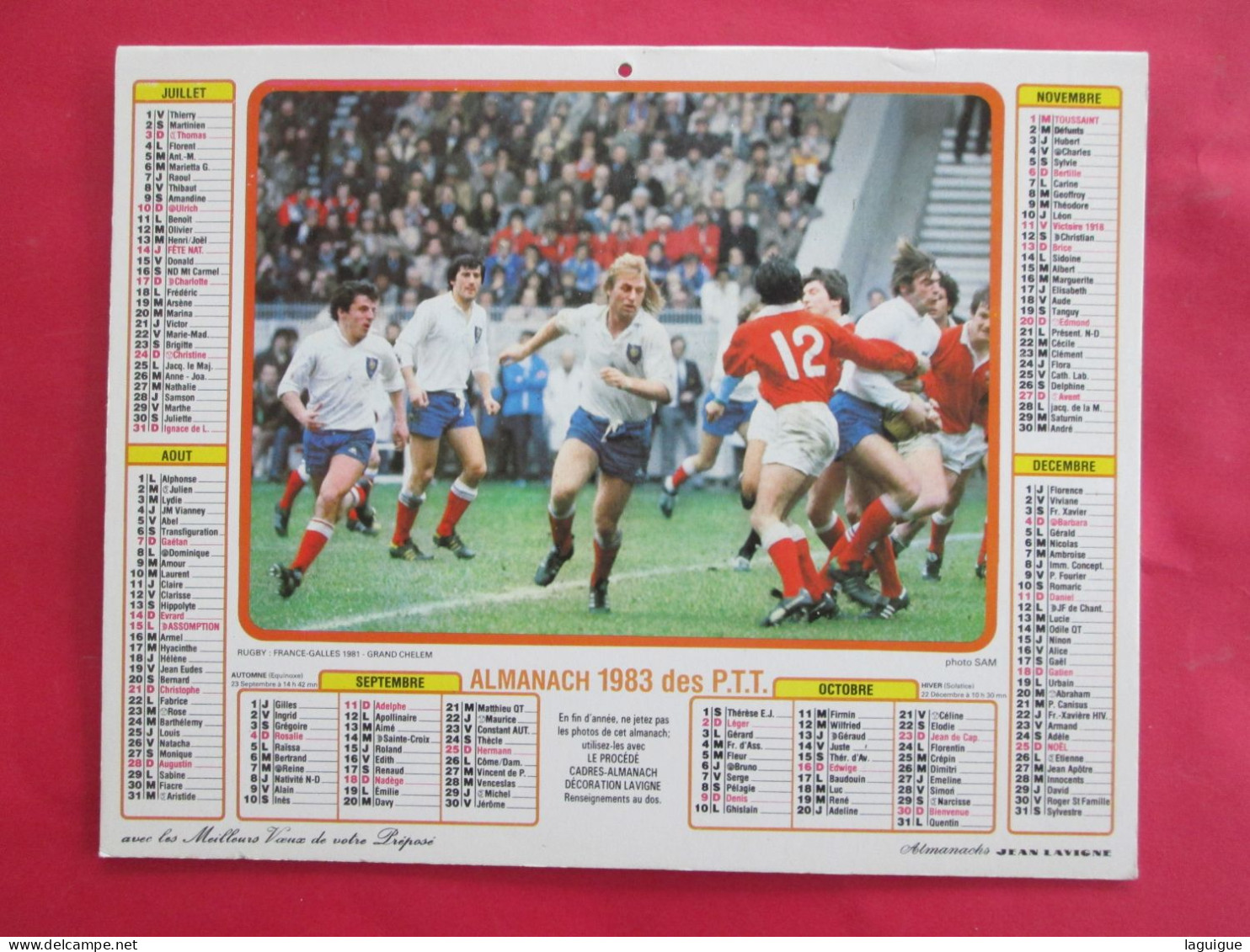 CALENDRIER ALMANACH 1983 LAVIGNE RUGBY FRANCE GALLES GRAND CHELEM 1981 FOOTBALL QUALIFICATION POUR  COUPE DU MONDE 1982 - Formato Grande : 1981-90