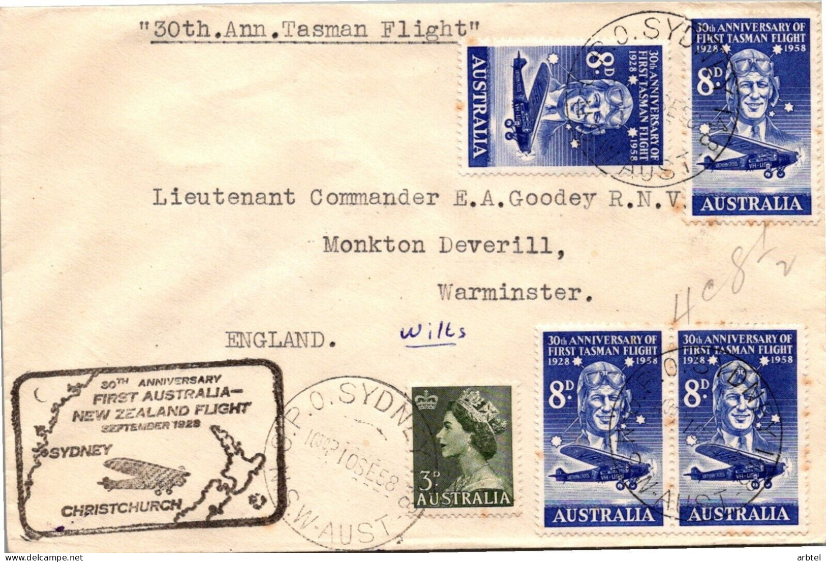 AUSTRALIA 30 ANIVERSARIO PRIMER VUELO AUSTRALIA NEW ZEALAND - Lettres & Documents