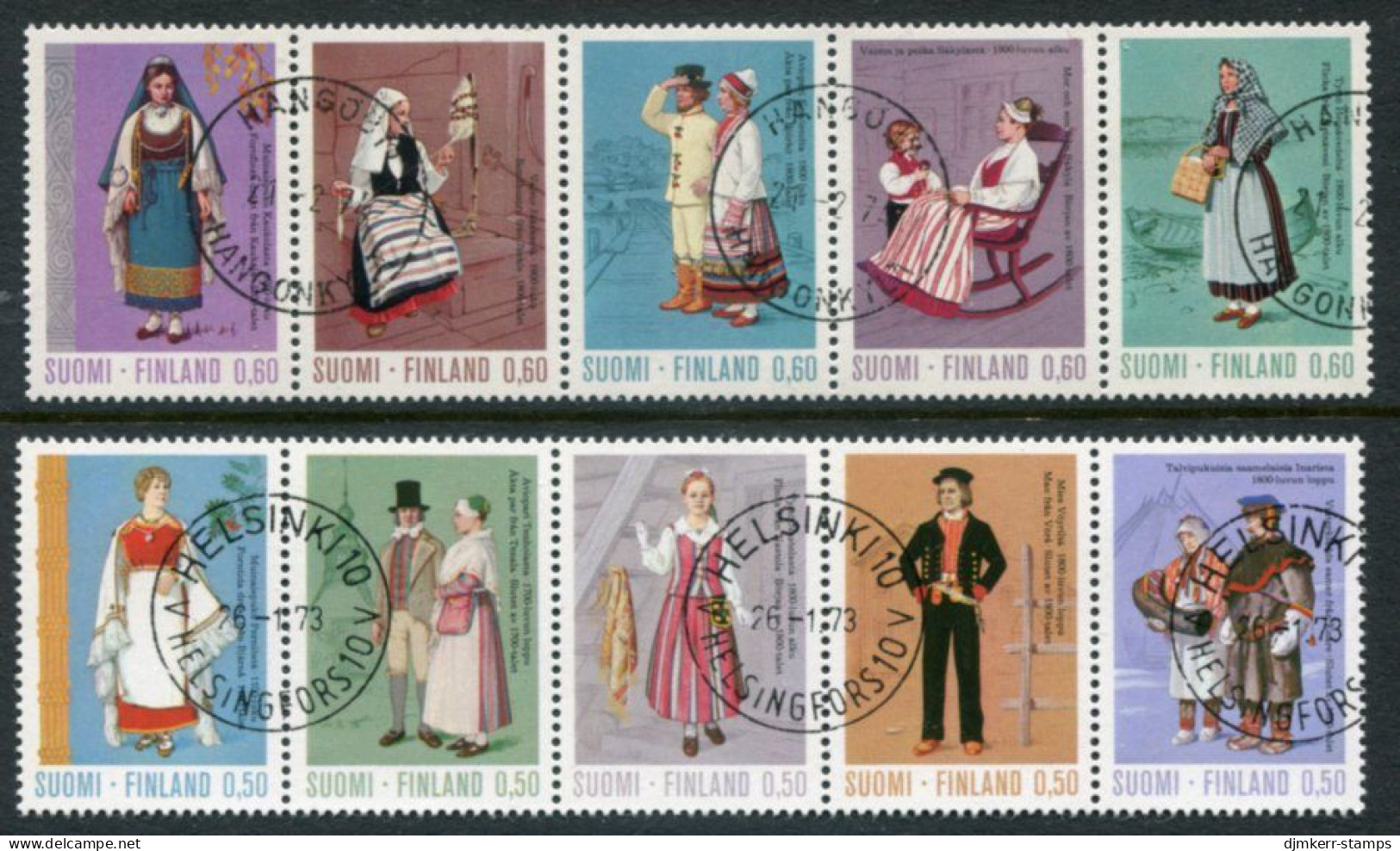 FINLAND 1972-73 Ancient And National Costumes Strips Used. Michel 710-14, 733-37 - Gebruikt