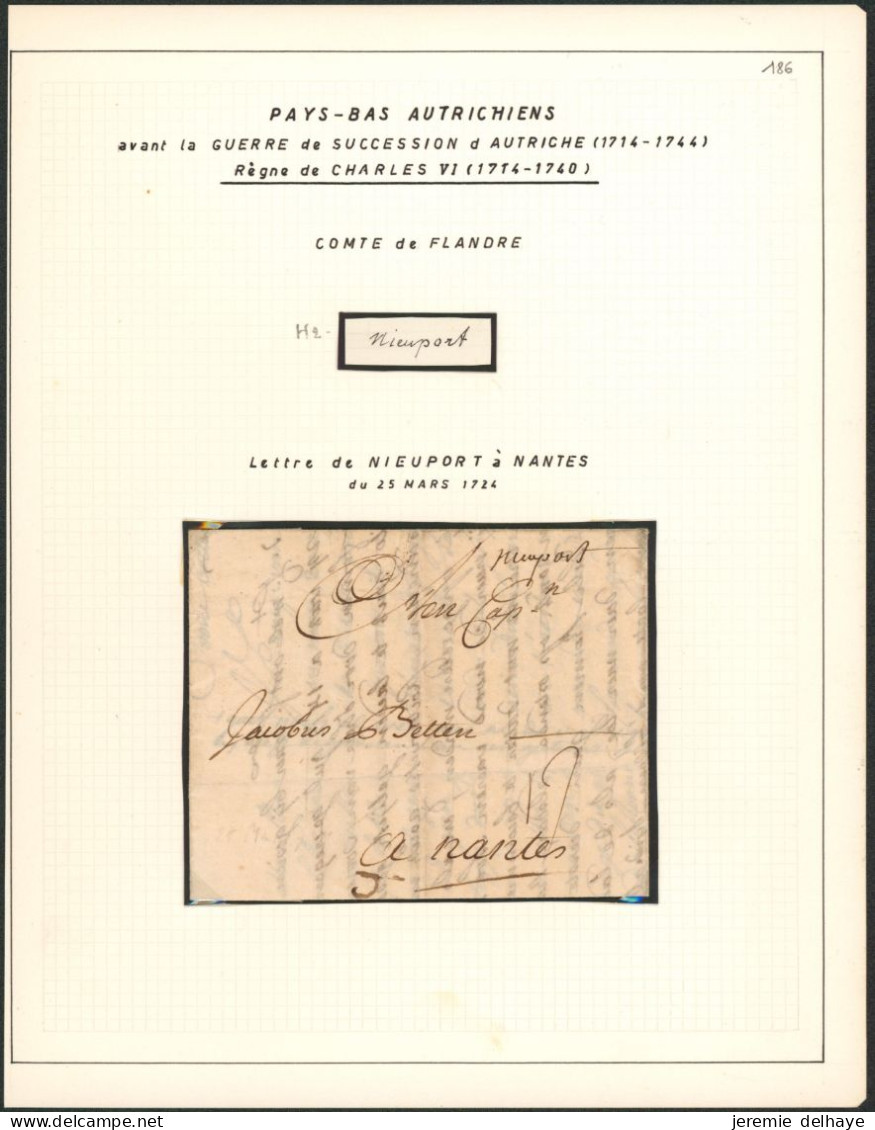Pays-Bas Autrichien (règne De Charles VI) LAC Daté De Nieuport (1724) + Griffe Manusc. Nieuport > Nantes - 1714-1794 (Paises Bajos Austriacos)