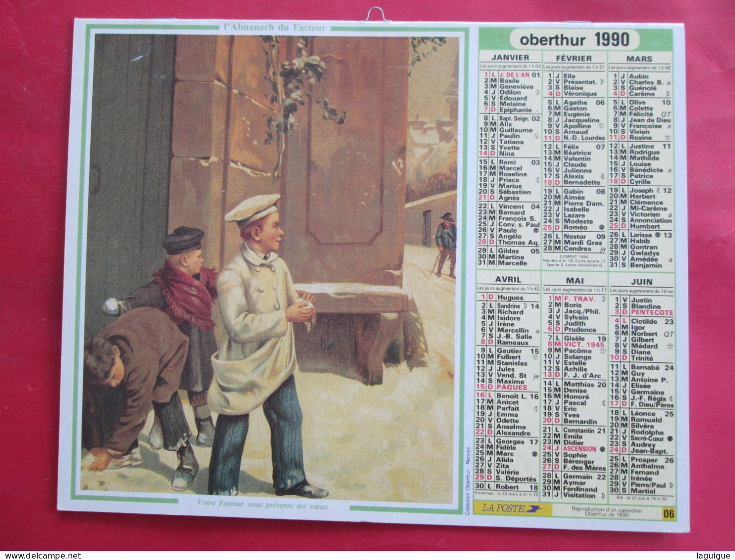 CALENDRIER ALMANACH 1990 OBERTHUR PHOTOS ANCIENNES VINTAGE MILITAIRE ENFANTS - Big : 1981-90