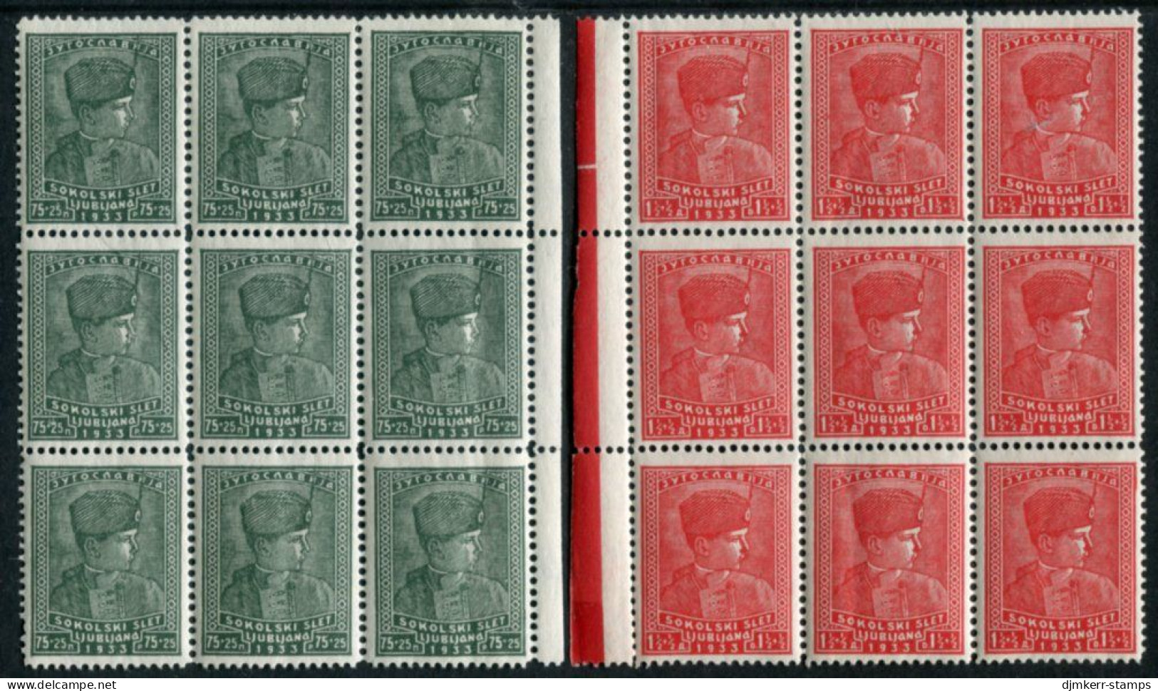 YUGOSLAVIA 1933 Ljubljana Sokol Games Blocks Of Nine MNH / **.  Michel 255-56 - Unused Stamps
