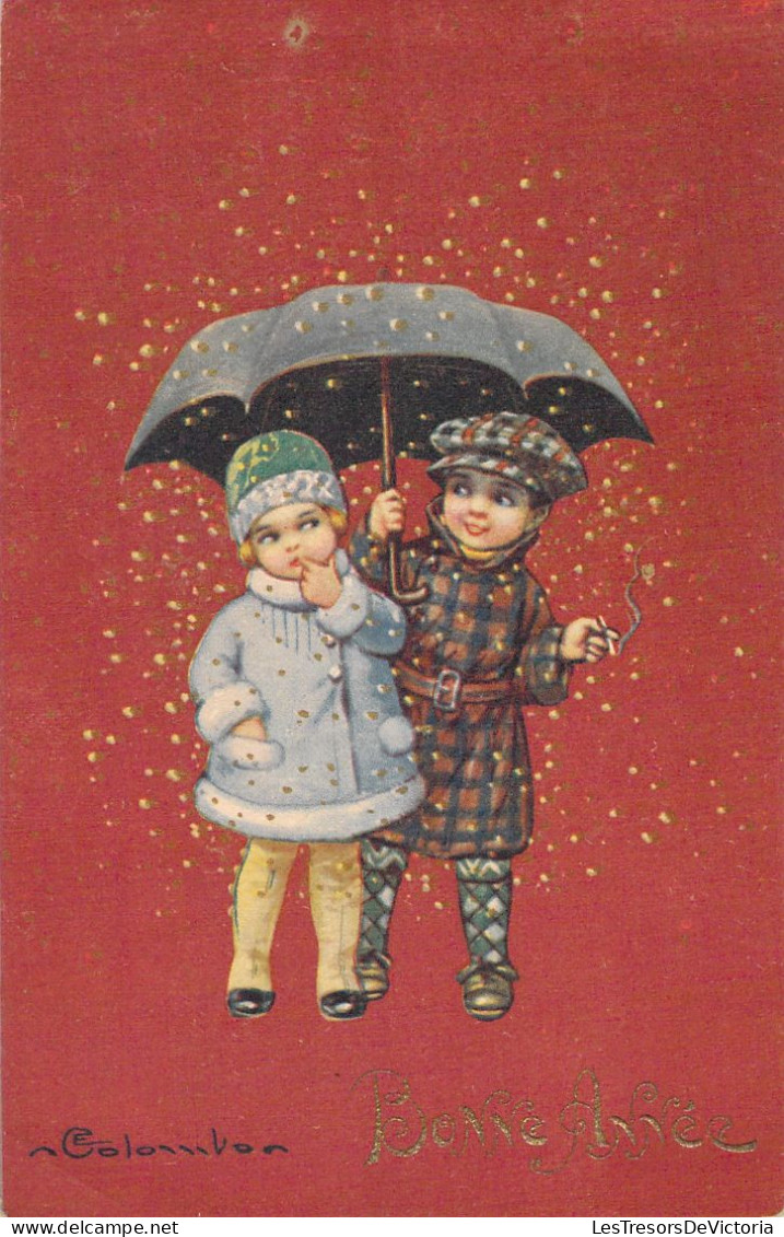 Illustrateur - Colombo - Enfants Sous Un Parapluie - Cigarette - Bonne Année - Carte Postale Ancienne - - Colombo, E.