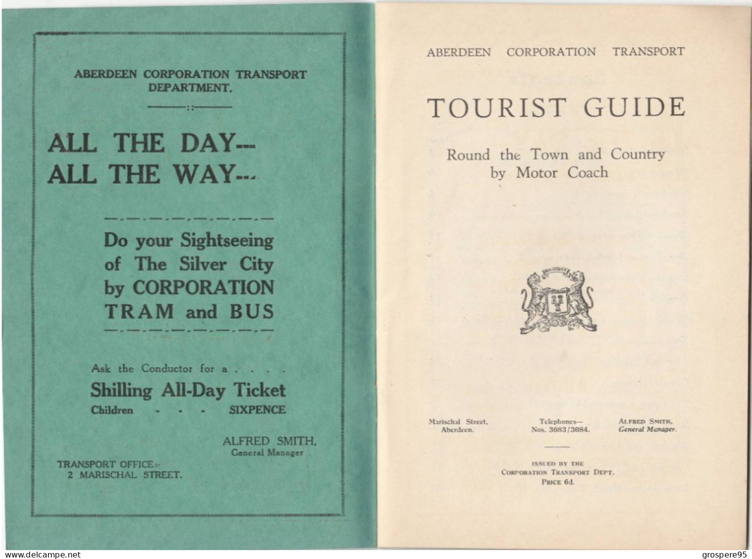 ECOSSE ABERDEEN CORPORATION TRAMWAYS & MOTORS TOURIST GUIDE MARISCHAL STREET ALFRED SMITH GENERAL MANAGER RARE - Cuadernillos Turísticos