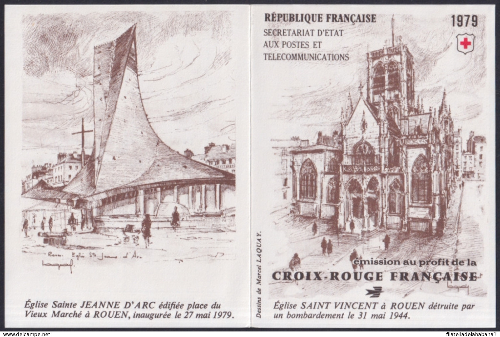 F-EX44728 FRANCE MNH 1979 BOOKLED RED CROSS CHURCH OF ROUEN STAINED GLASS. - Sonstige & Ohne Zuordnung