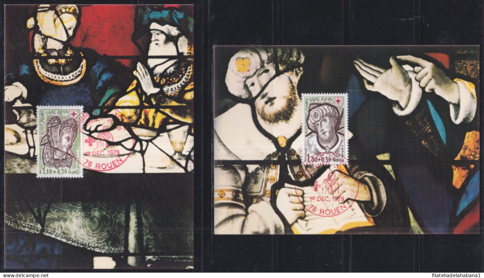 F-EX44726 FRANCE MNH 1979 MAXIM CARD RED CROSS CHURCH OF ROUEN STAINED GLASS.  - Other & Unclassified