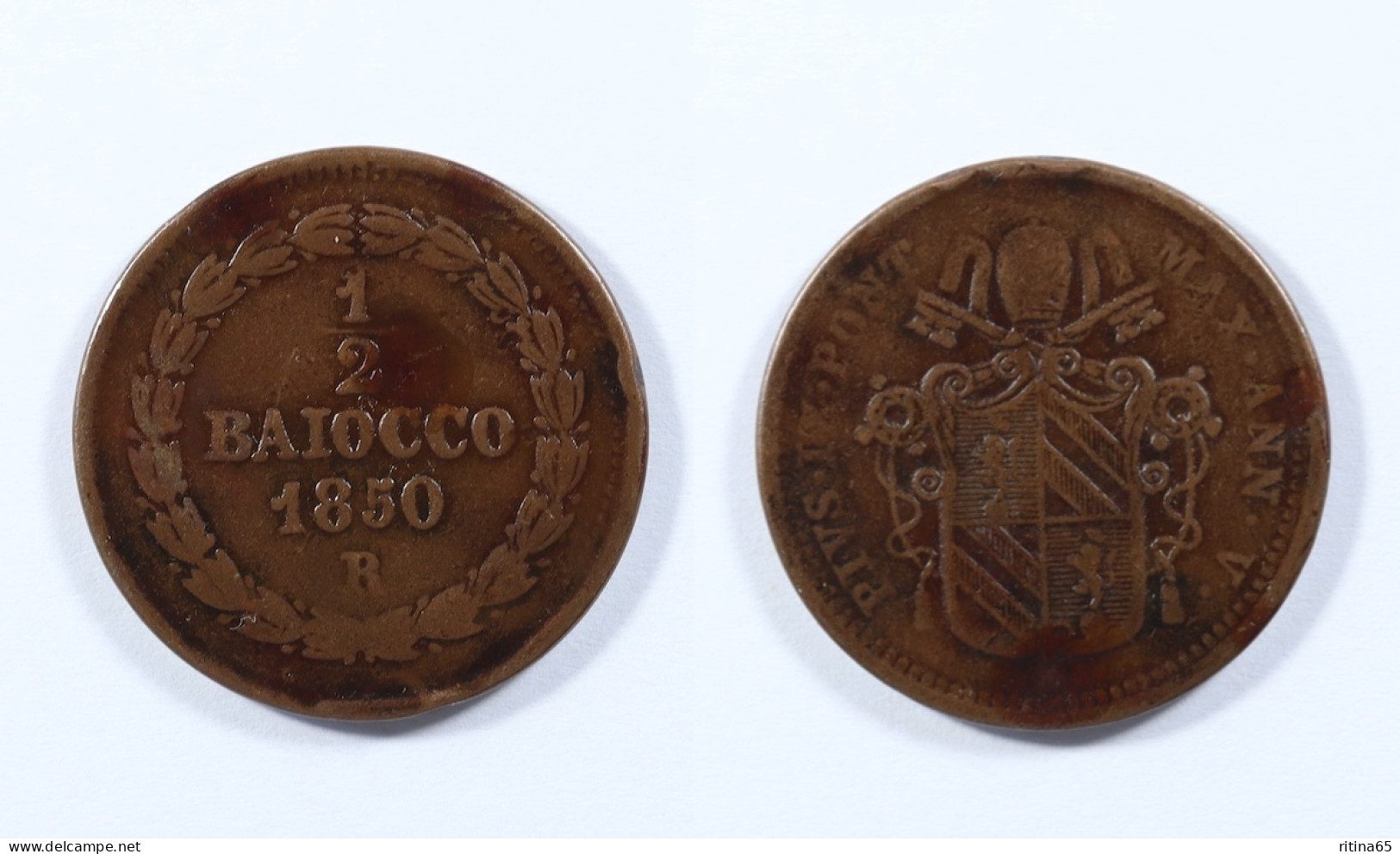 STATO PONTIFICIO - ROMA MEZZO BAIOCCO 1850 PIO IX ( 1846 - 1870 ) KM# 1355 - Other & Unclassified