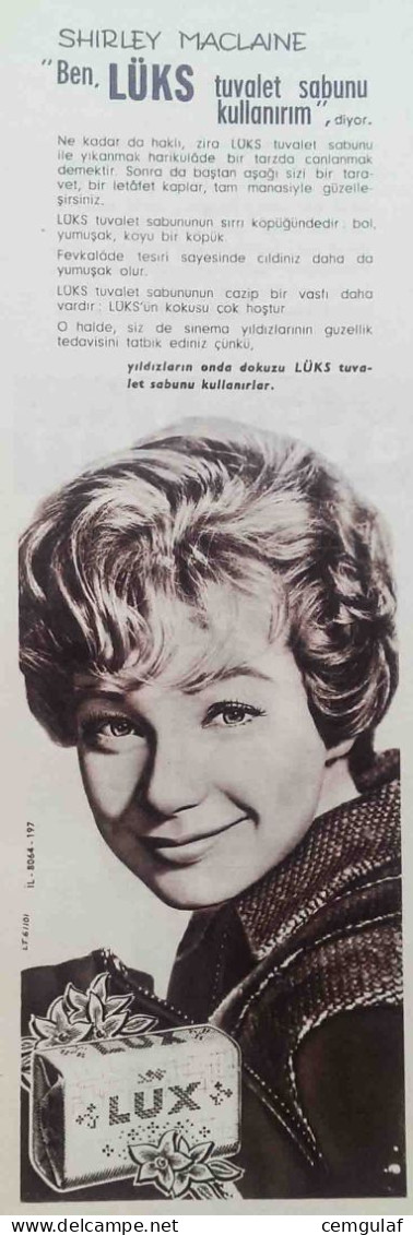 LUX SOAP ADVERTISING/ BEAUTY SOAP OF THE STARS "SHIRLEY MACLAINE" -1961 - Productos De Belleza