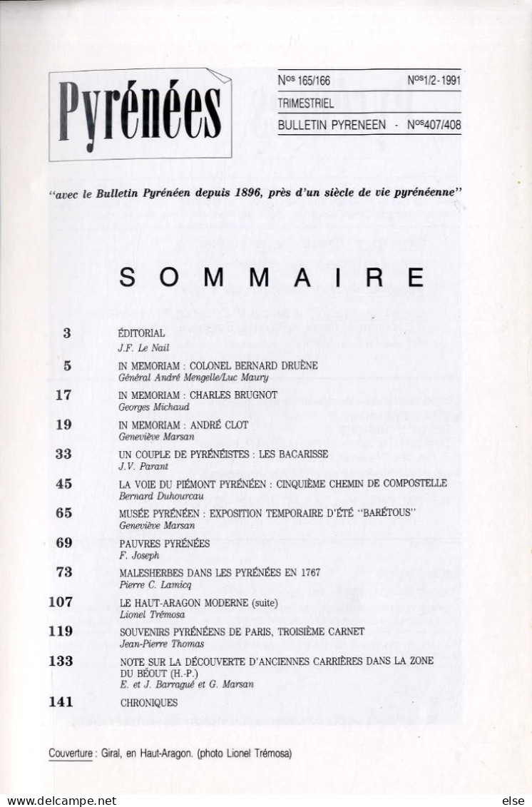 PYRENEEE  N°  165 166   N° 1 & 2  1991 AU PIC DE LA SEDE LA VOIX DU PIEMONT   -  LES PYRENEES   -   PAGE 1  A  151 - Midi-Pyrénées