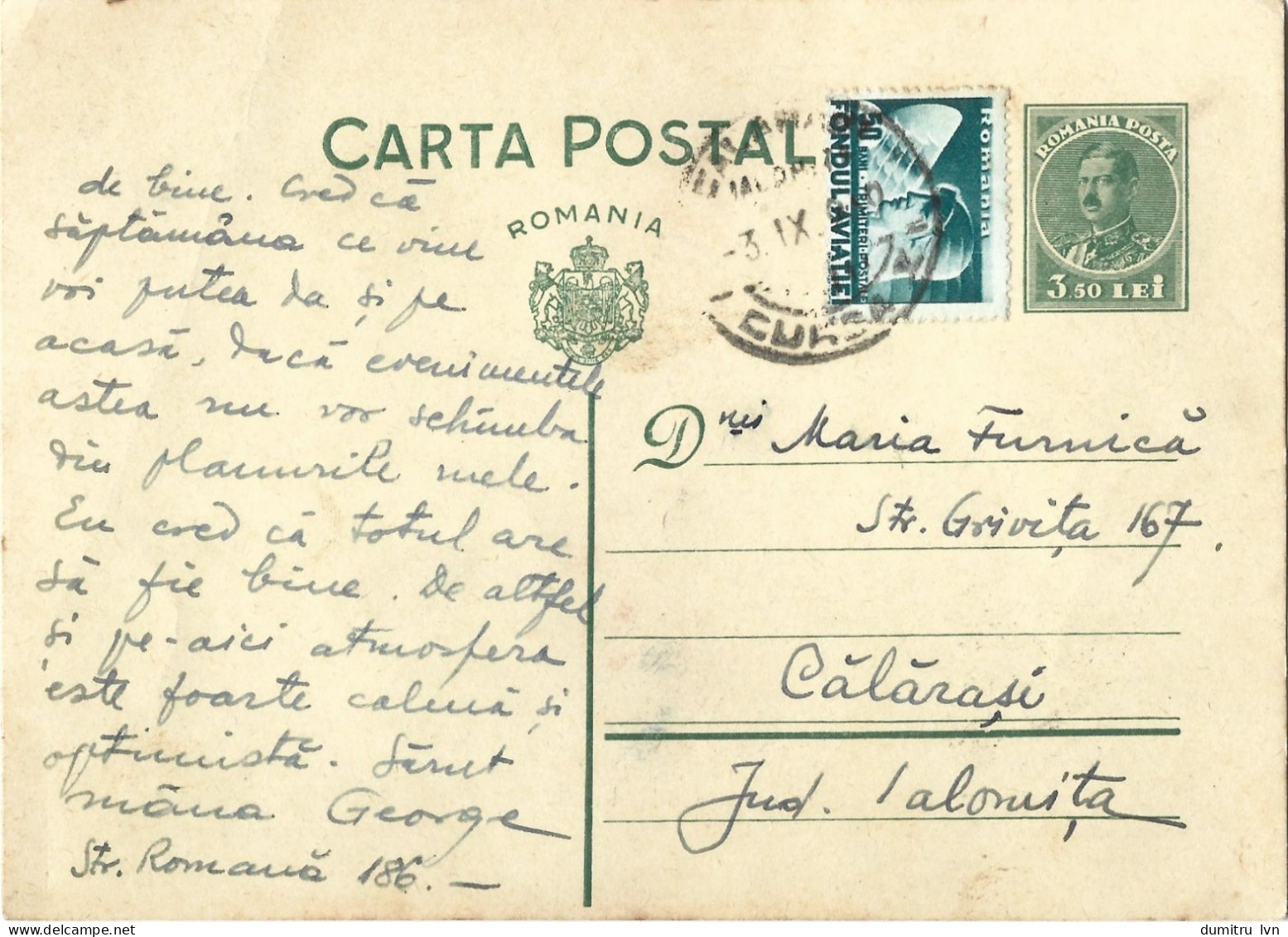 ROMANIA 1939 POSTCARD STATIONERY - 2de Wereldoorlog (Brieven)