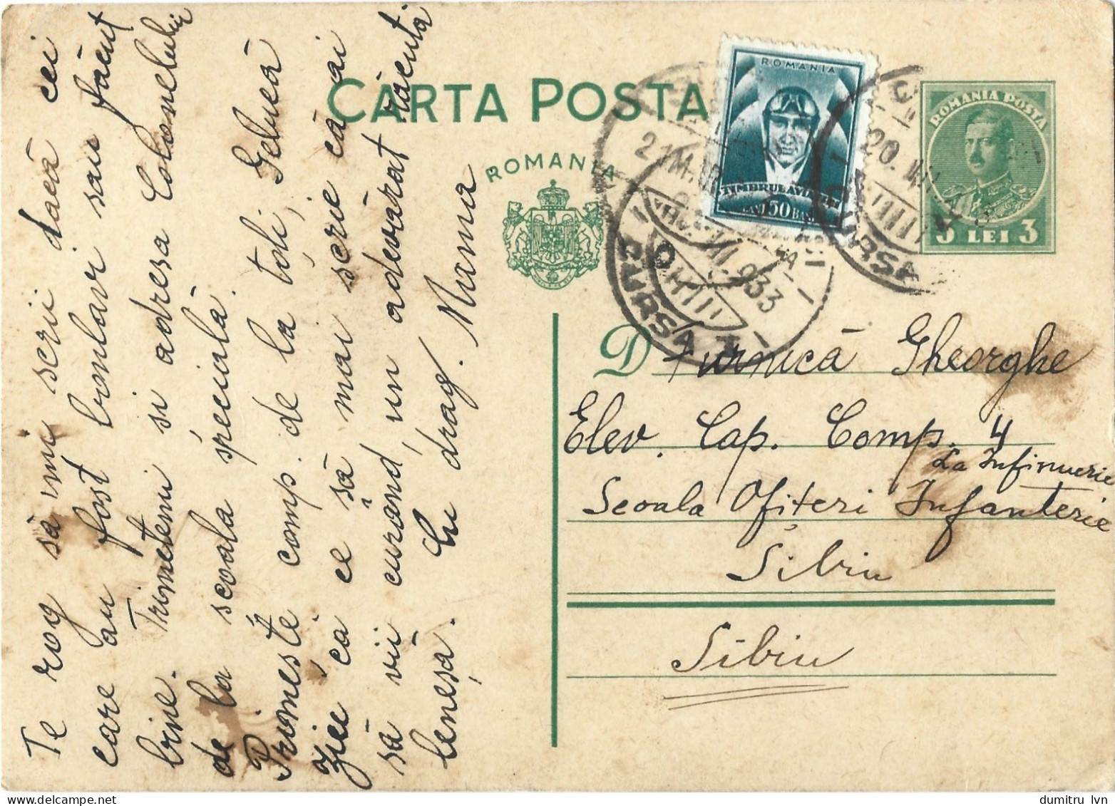ROMANIA 1933 POSTCARD STATIONERY - World War 2 Letters