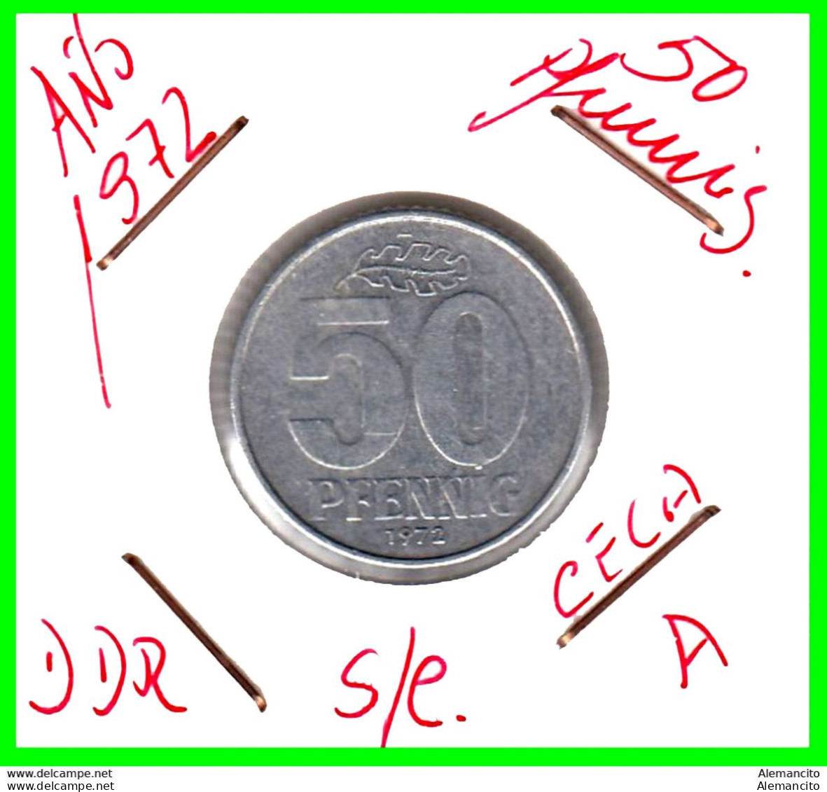 ( GERMANY DDR ) AÑO 1972 REPUBLICA DEMOCRATICA DE ALEMANIA ( DDR ) MONEDAS DE 50 PFENNING ALUMINIO - DE 23 mm. - 50 Pfennig