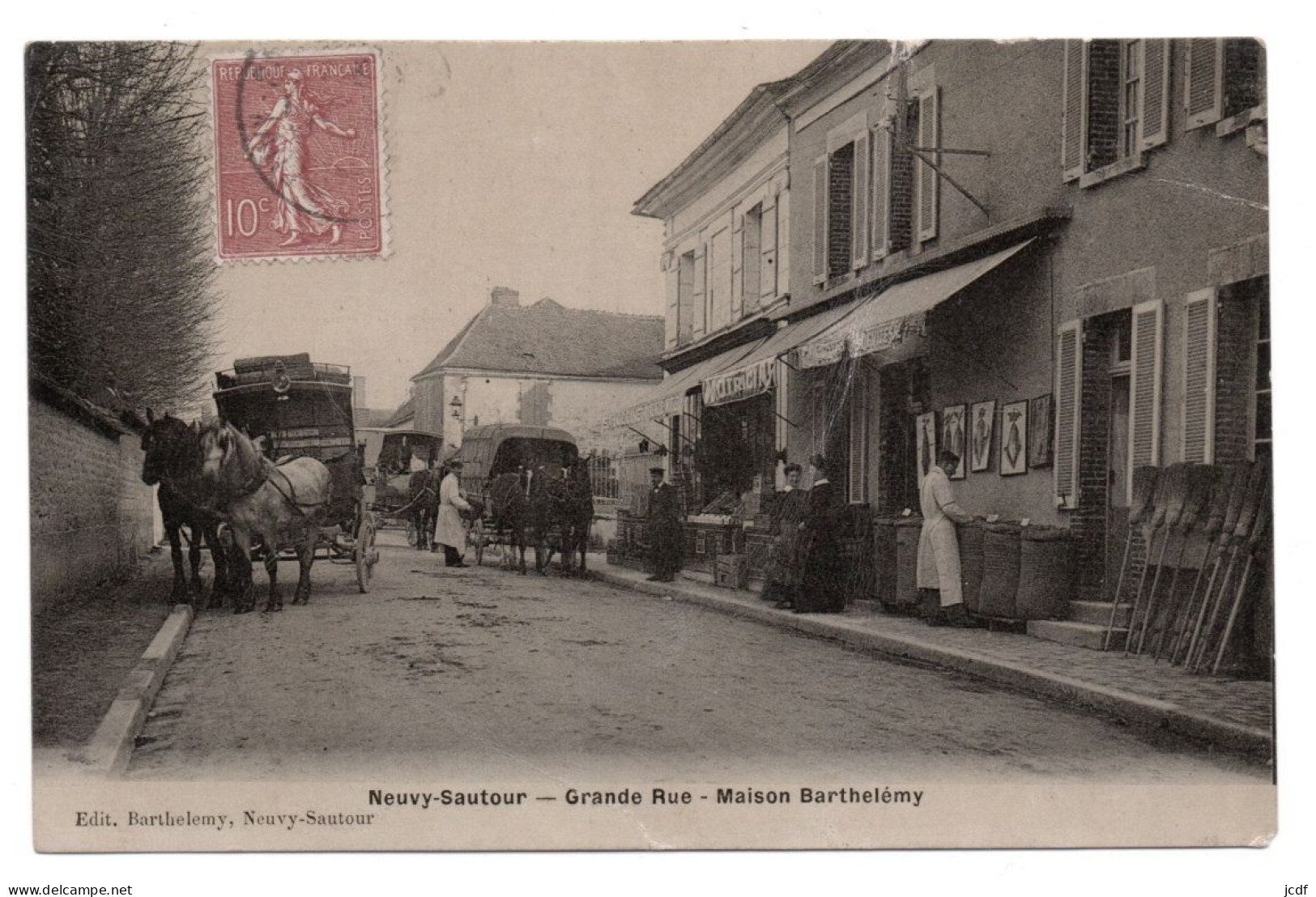 89 NEUVY SAUTOUR Grande Rue Maison Barthelémy Edit Barthelémy - 1906 Hippomobiles De Livraison Balais - Recto Brillant - Neuvy Sautour