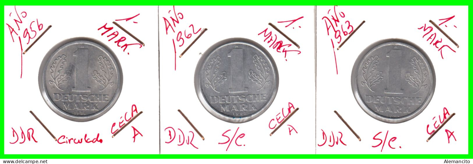 ( GERMANY DDE ) REPUBLICA DEMOCRATICA DE ALEMANIA MONEDAS DE 1-DM AÑOS 1956 - 1962 - Y - 1963 SERIE COMPLETA - KM-13 - 1 Marco