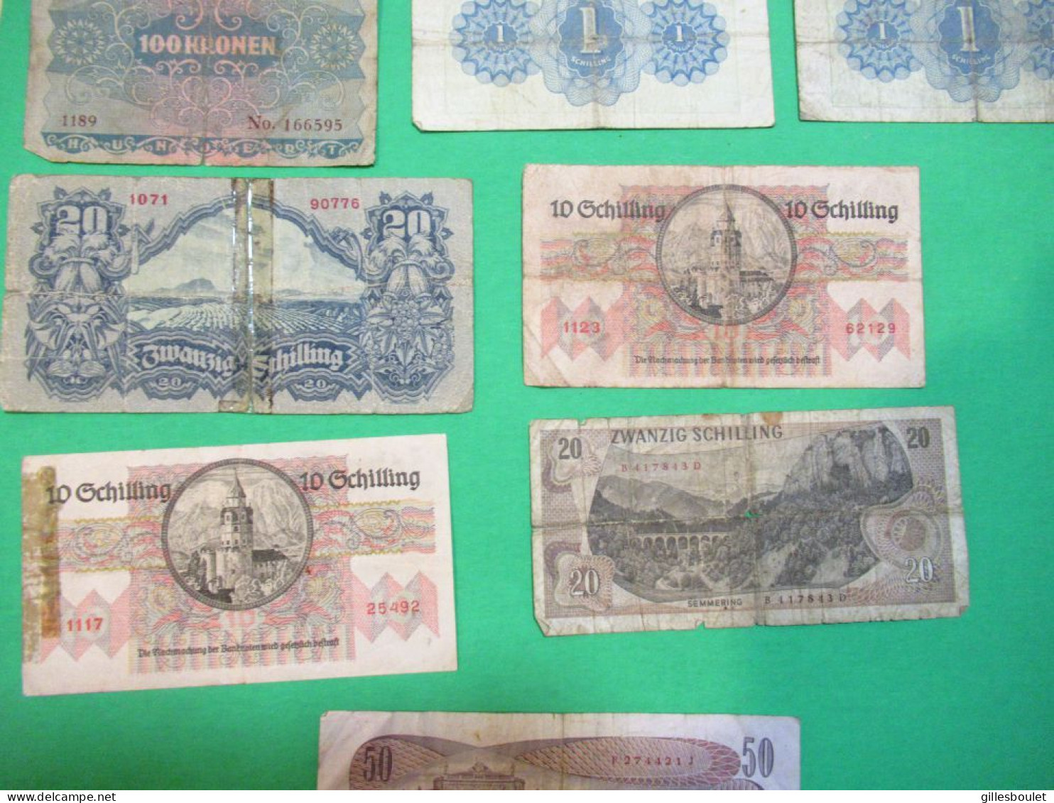 17 billets de banque d'Autriche. De 1902 à 1970. Voir le détail qui suit.