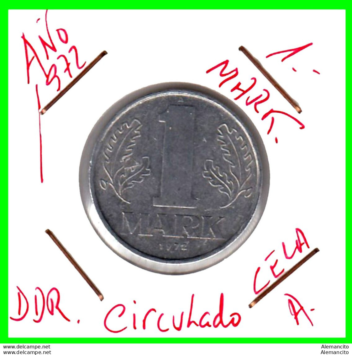 ( GERMANY DDE ) REPUBLICA DEMOCRATICA DE ALEMANIA (DDR) MONEDA DE 1-DM AÑO 1972  KM-35.1  MONEDA DE ALUMINIO - 1 Mark