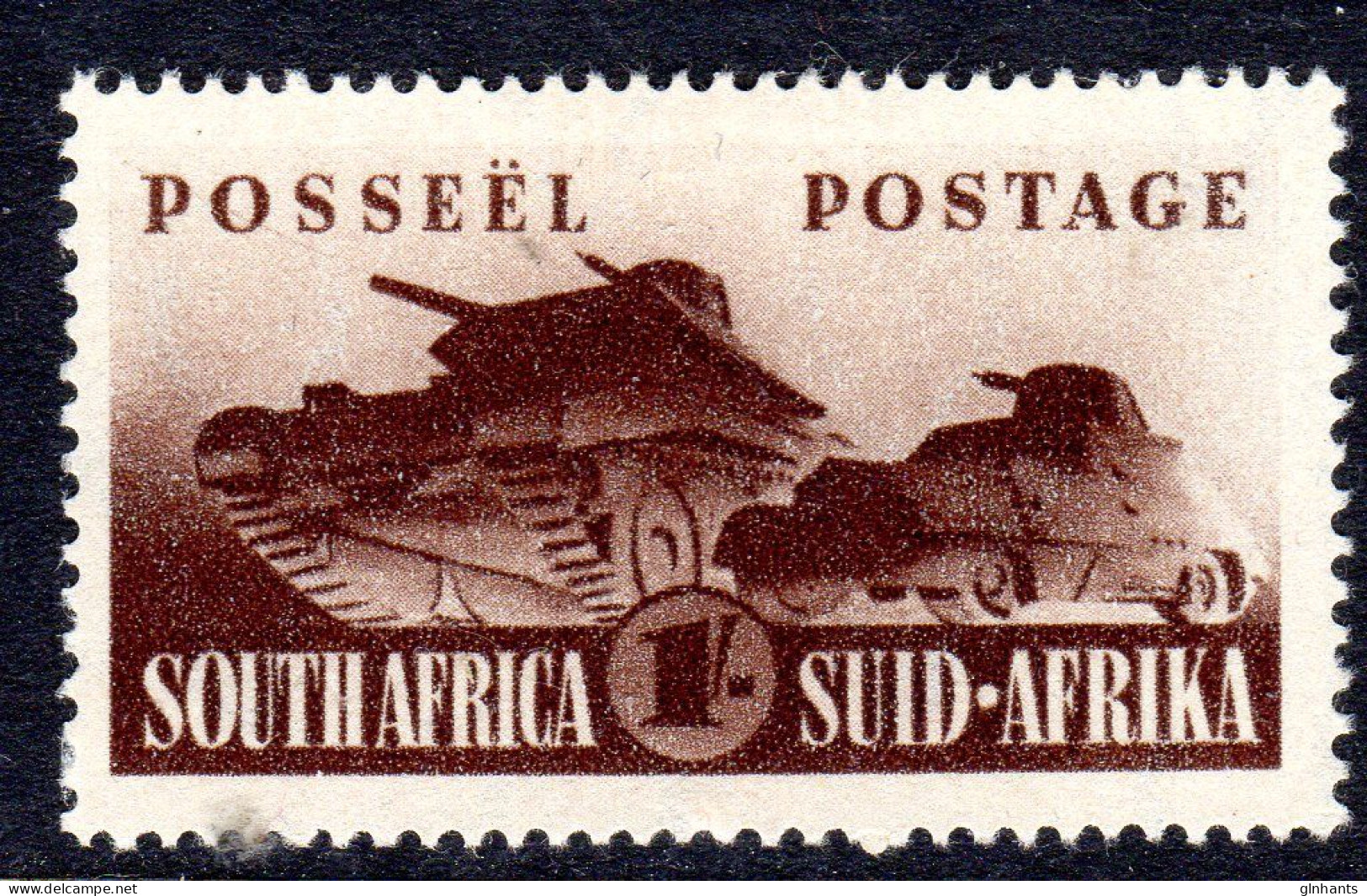 SOUTH AFRICA - 1941 TANK 1/- STAMP FINE MOUNTED MINT MM * SG 96 - Unused Stamps