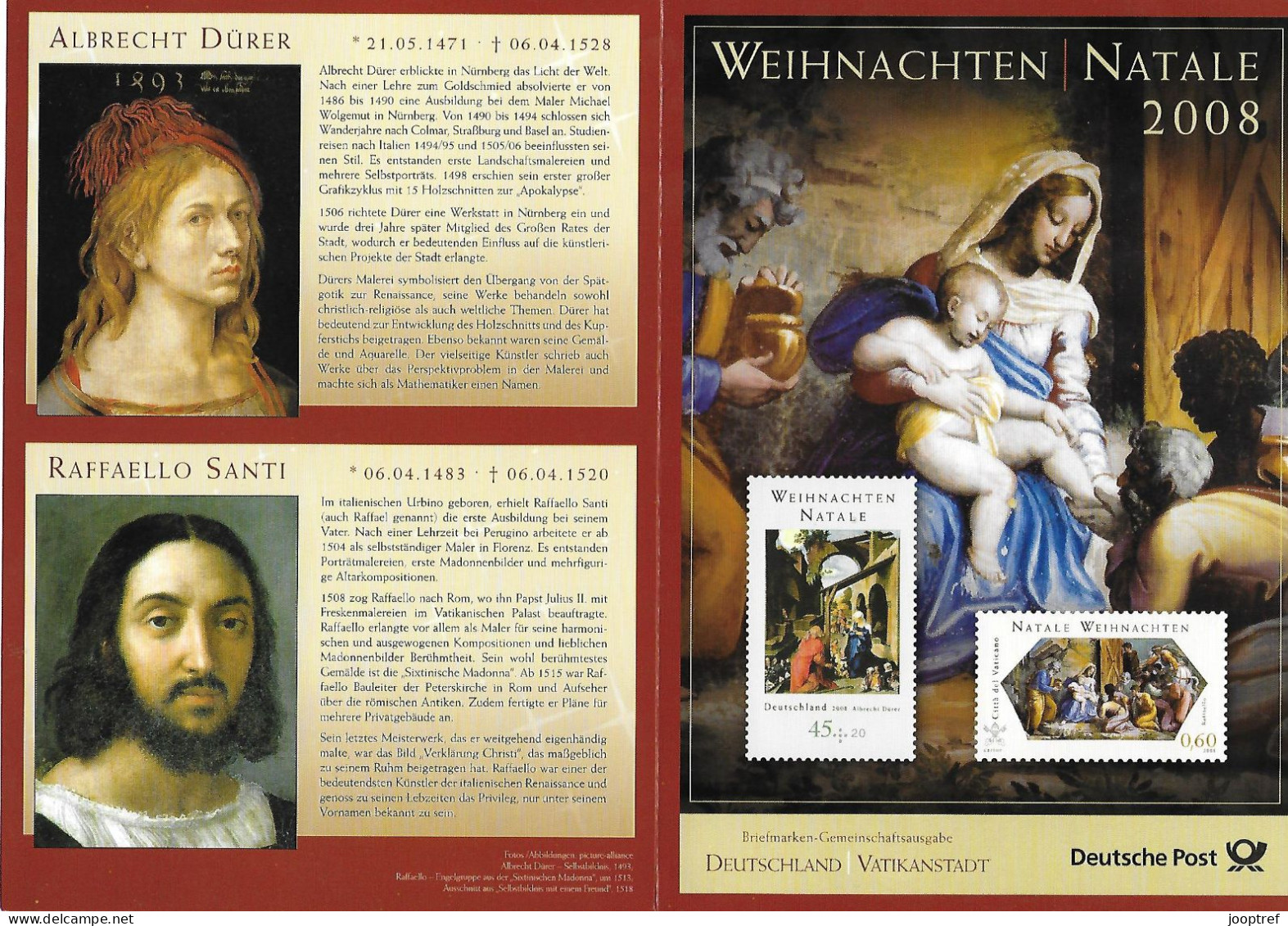 2008  Joint/Gemeinschaftsausgabe/Congiunta Germany And Vatican, OFFICIAL MIXED SOUVENIR FOLDER 2+2: Christmas - Joint Issues