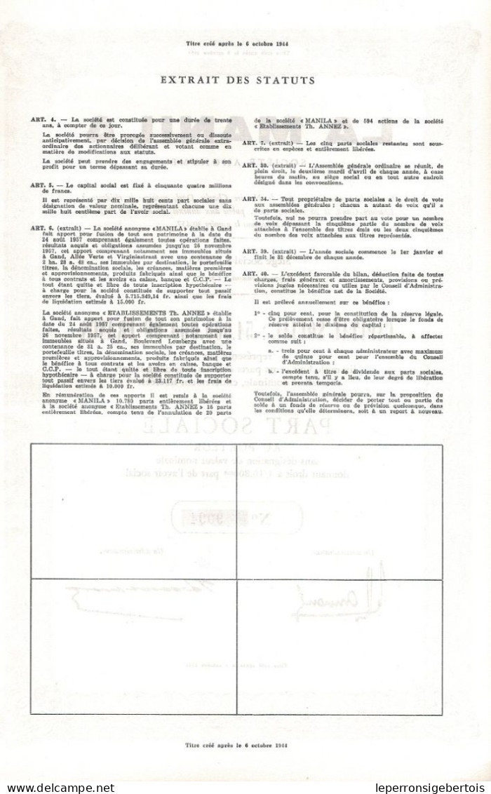 - Titre De 1957 - La Manila - Société Anonyme - - Autres & Non Classés