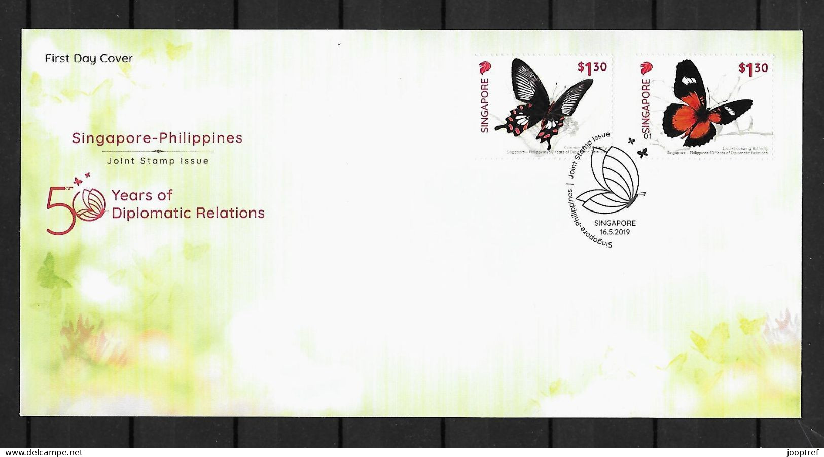 2019 Joint Singapore And Philippines, OFFICIAL FDC SINGAPORE WITH 2 STAMPS: Butterflies - Joint Issues