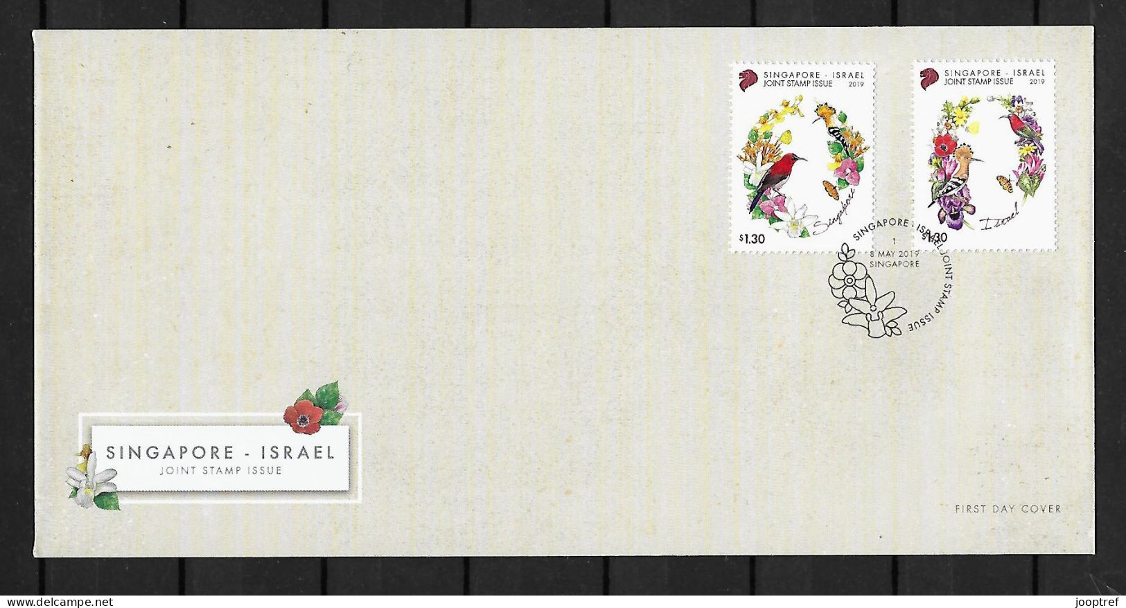 2019 Joint Singapore And Israel, OFFICIAL FDC SINGAPORE WITH 2 STAMPS: Flowers And Birds - Joint Issues