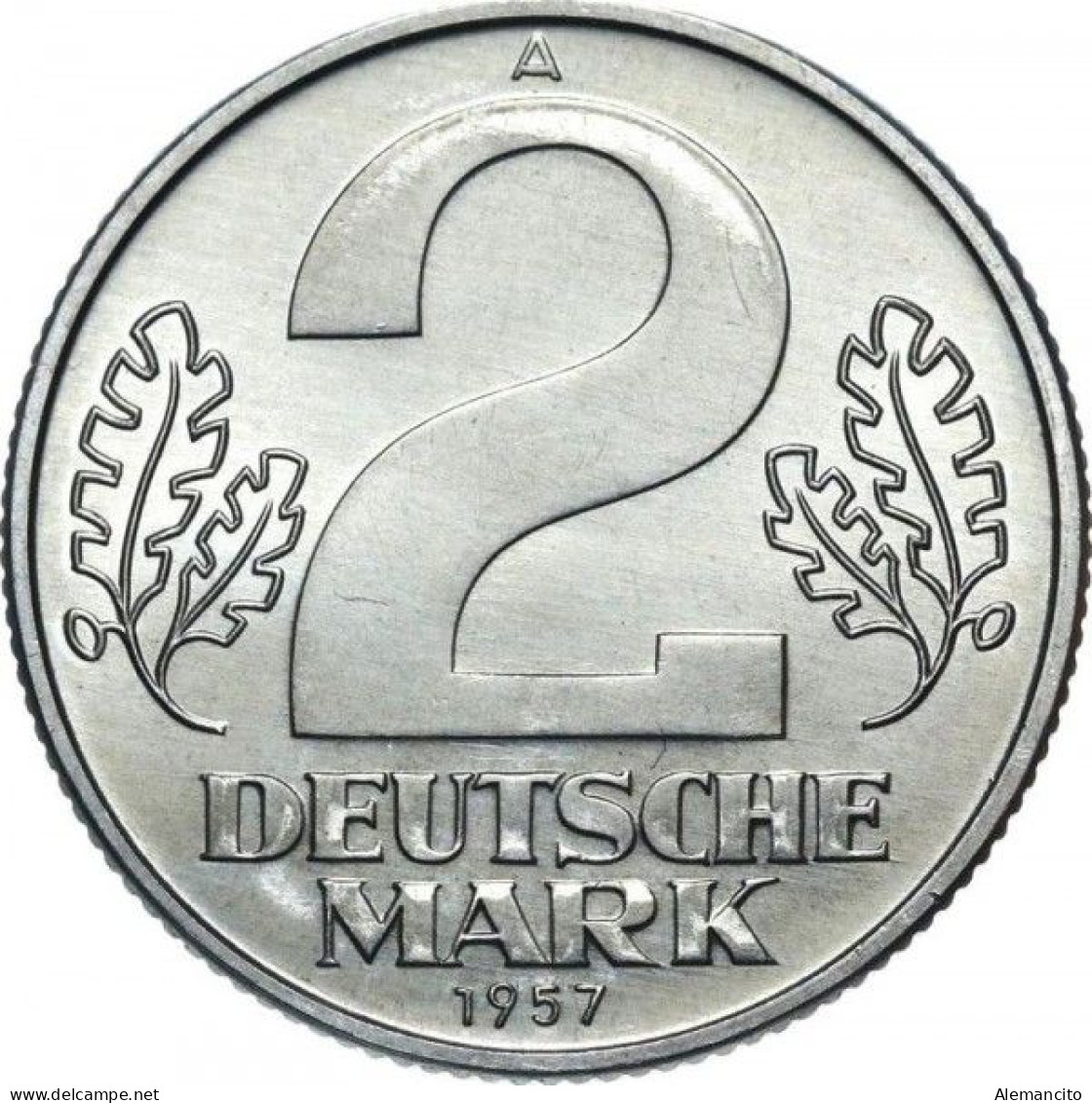 ( GERMANY DDR ) REPUBLICA DEMOCRATICA DE ALEMANIA (DDR) MONEDA DE 2-DM AÑO 1957  MONEDA ALUMINIO - 27 mm.  EMBLEMA - 2 Marcos